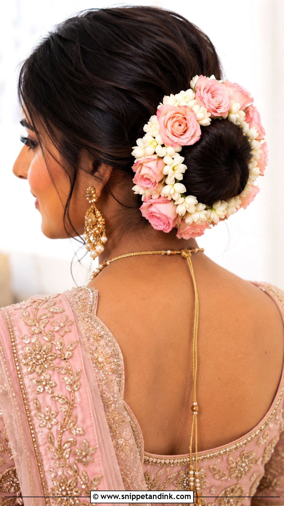 Floral Donut Bun - Snippet and Ink - 25 Trendy Indian Wedding Hairstyles