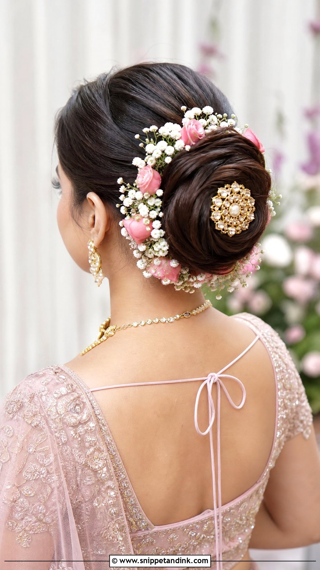 Floral Donut Bun With Pins - Snippet and Ink - 20 Hindu Wedding Hairstyles