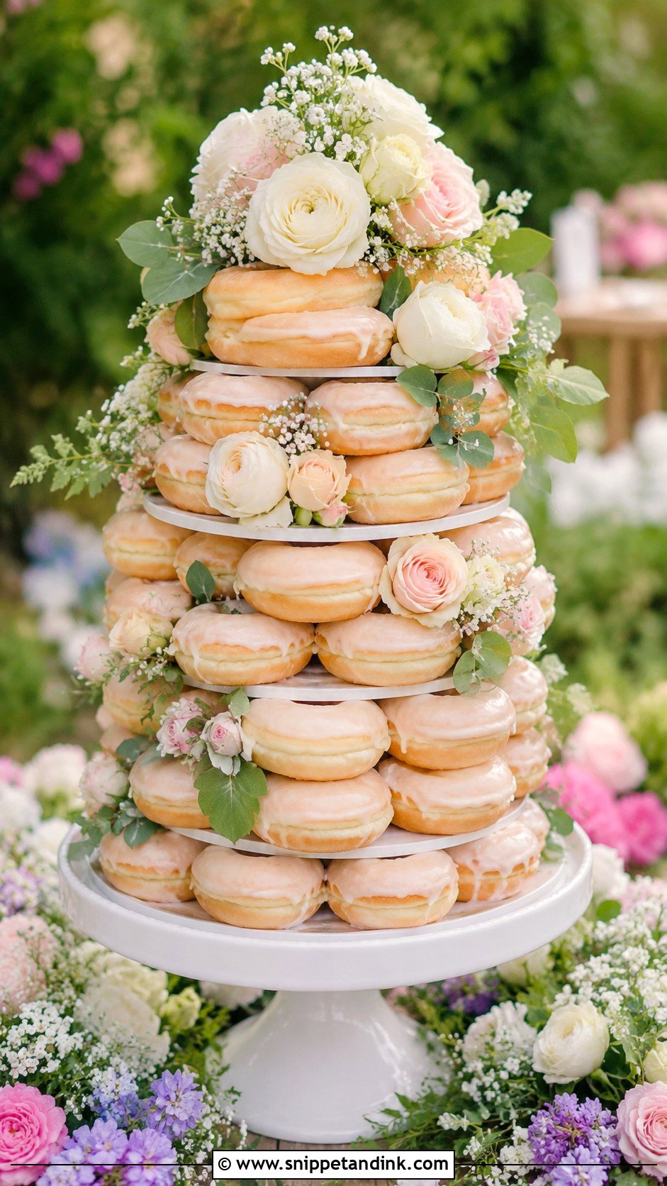 Floral Donut Cake - Snippet and Ink - 20 Wedding Donut Cake Ideas