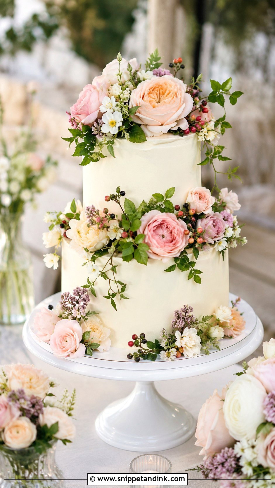 Floral Double Decker Wedding Cake - Snippet and Ink - 20 Double Decker Cake Design Ideas for Wedding