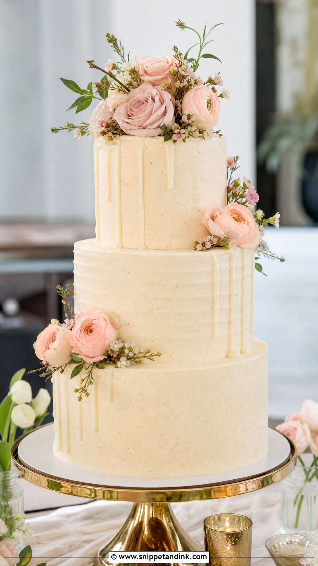 Floral Drip Wedding Cake - Snippet and Ink - 20 Wedding Cake Flowers Ideas