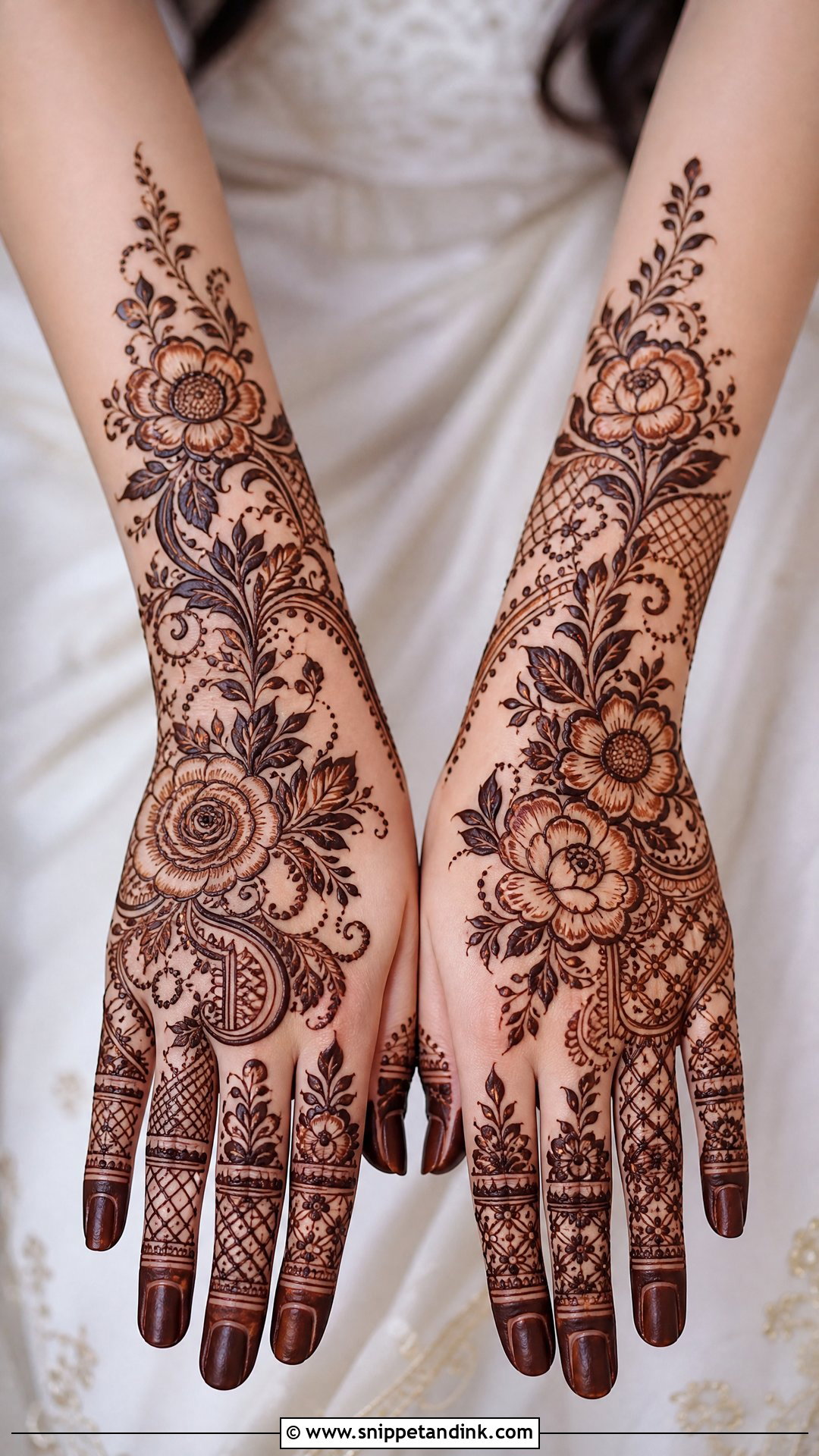 Floral Dulhan Back Hand Mehndi Design - Snippet and Ink - 25 Dulhan Back Hand Mehndi Designs
