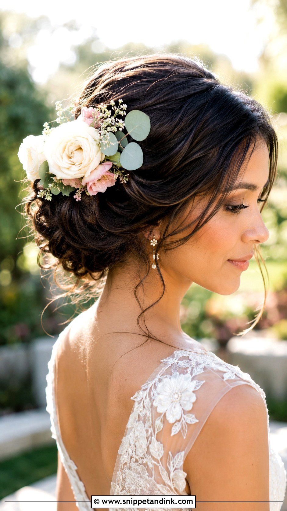 Floral Embellished Bun - Snippet and Ink - 25 Bridal Hair Bun Ideas