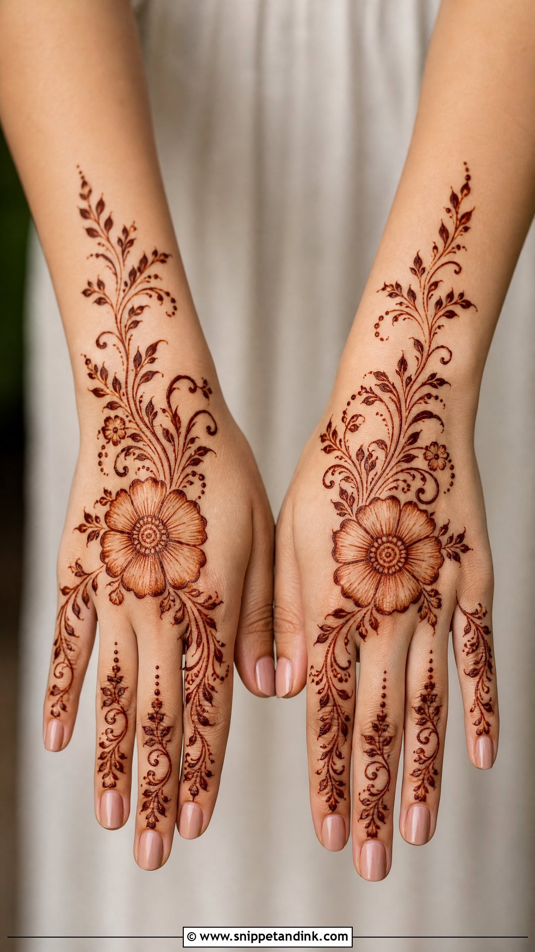 Floral Engagement Mehndi Design - Snippet and Ink - 20 Simple Engagement Mehndi Ideas