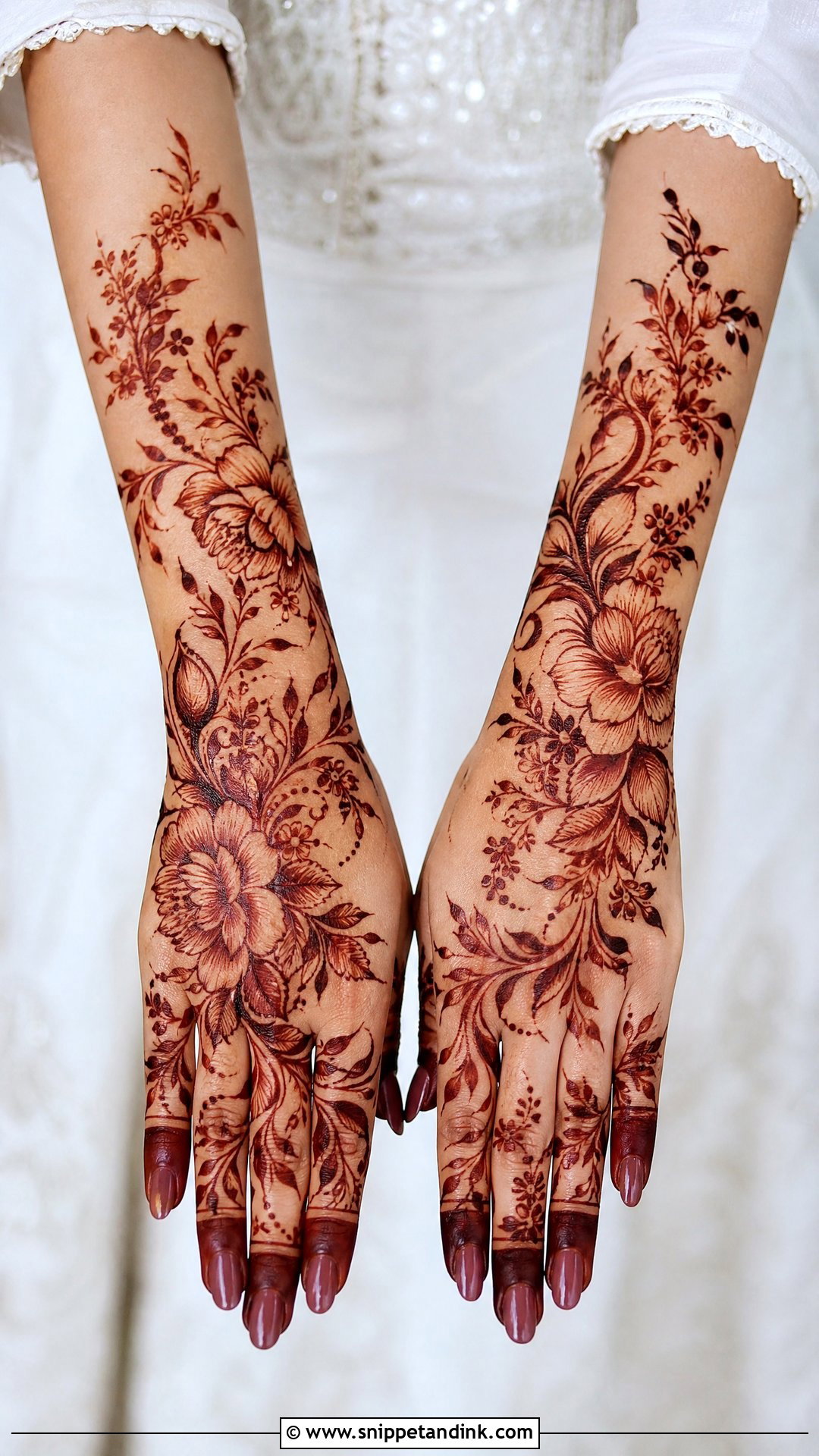 Floral Engagement Mehndi Design - Snippet and Ink - 30 Mehndi Designs for Engagement Brides
