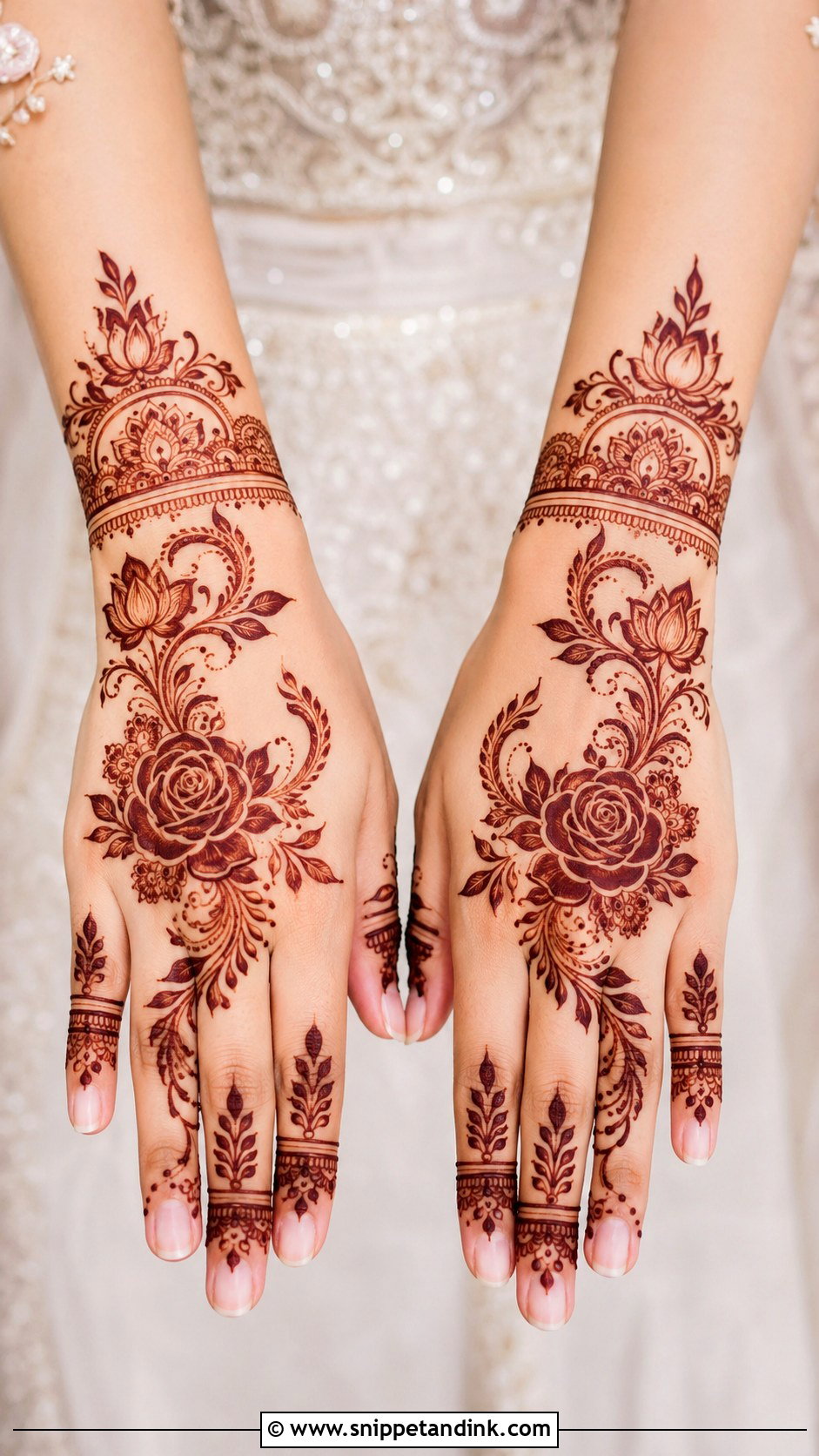Floral Engagement Mehndi Design - Snippet and Ink - 35 Floral Mehndi Designs