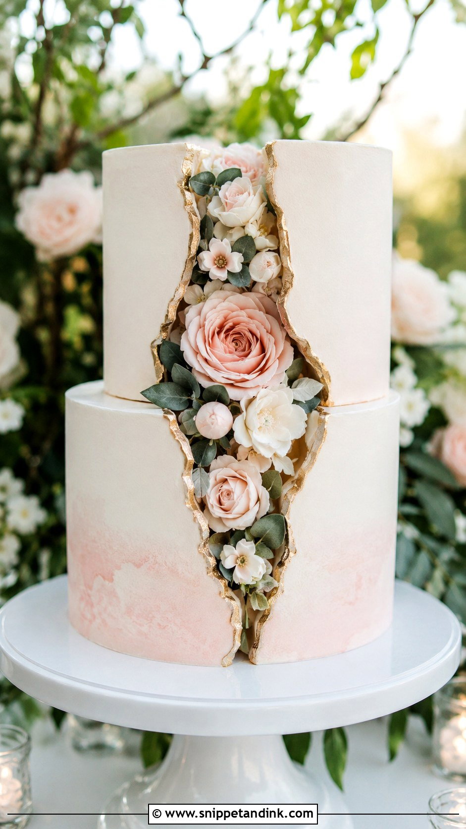 Floral Fault Line Wedding Cake - Snippet and Ink - 20 Fault Line Cakes for Wedding