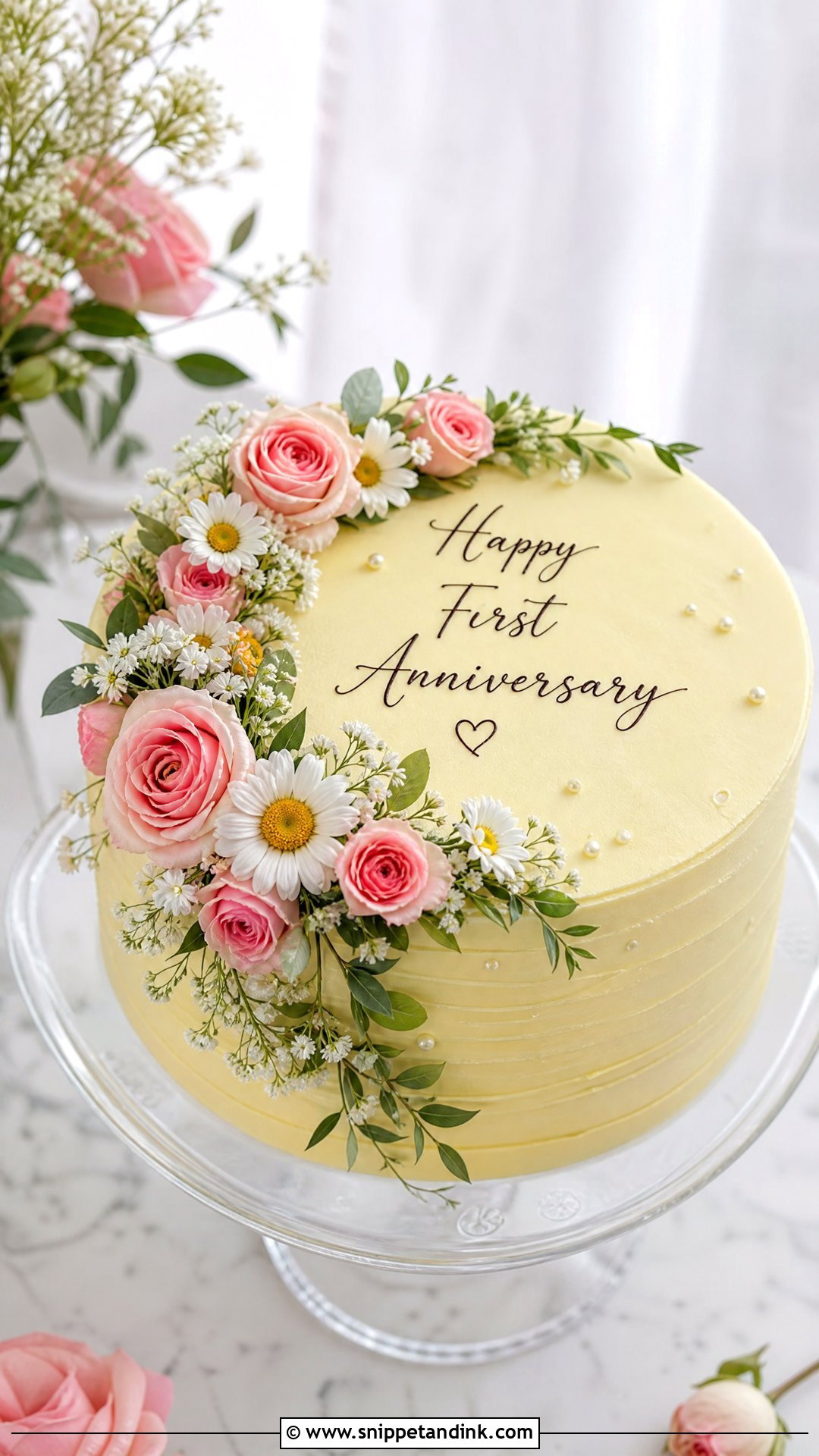 Floral First Anniversary Cake - Snippet and Ink - 25 Couple 1st Anniversary Cake Ideas