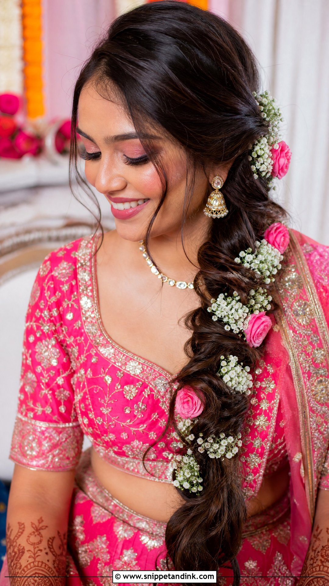 Floral Fishtail Braid for Mehndi - Snippet and Ink - 20 Bridal Mehndi Hairstyles