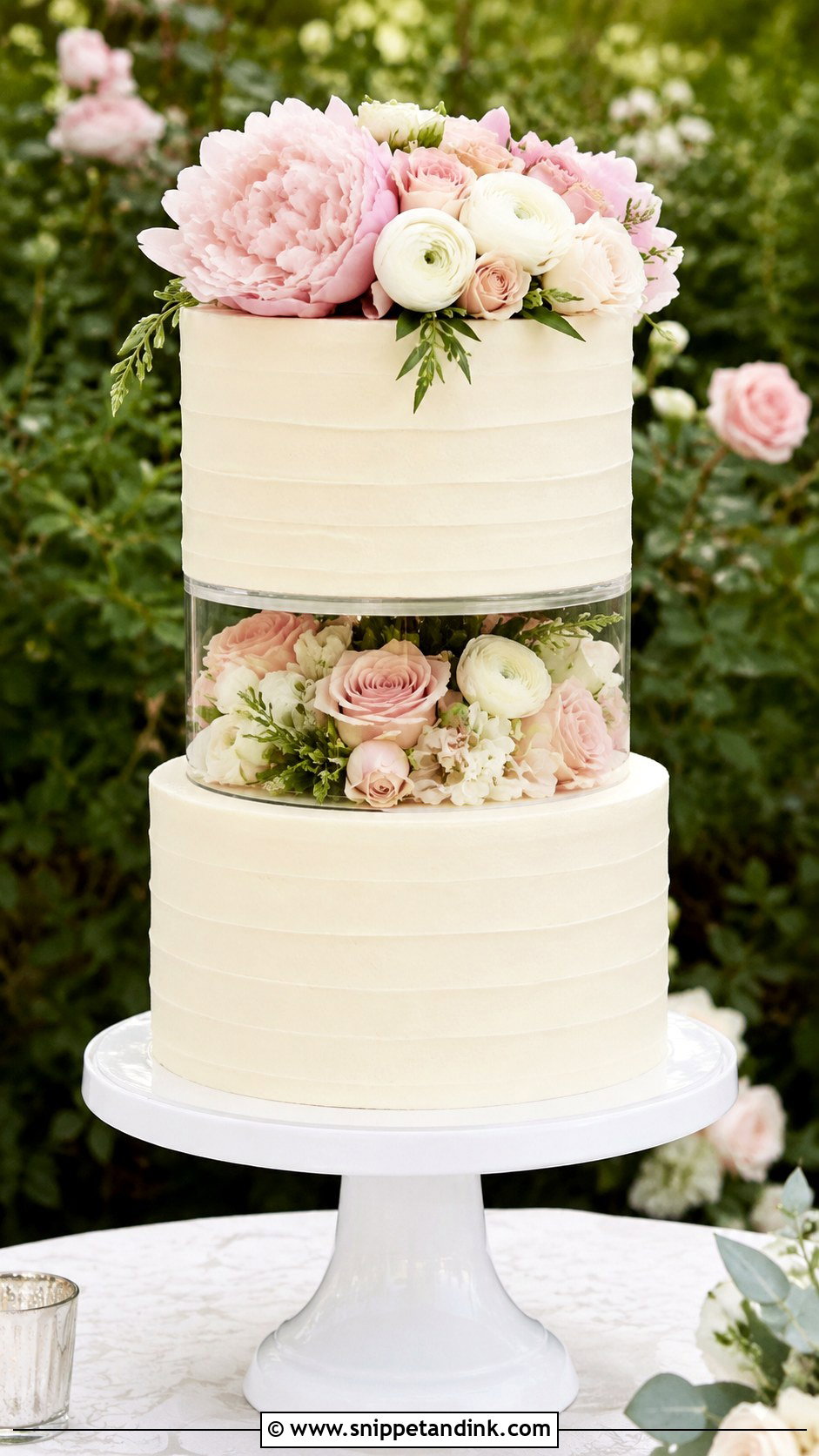 Floral Floating Tier Wedding Cake - Snippet and Ink - 20 Wedding Cake Ideas with Floating Tier