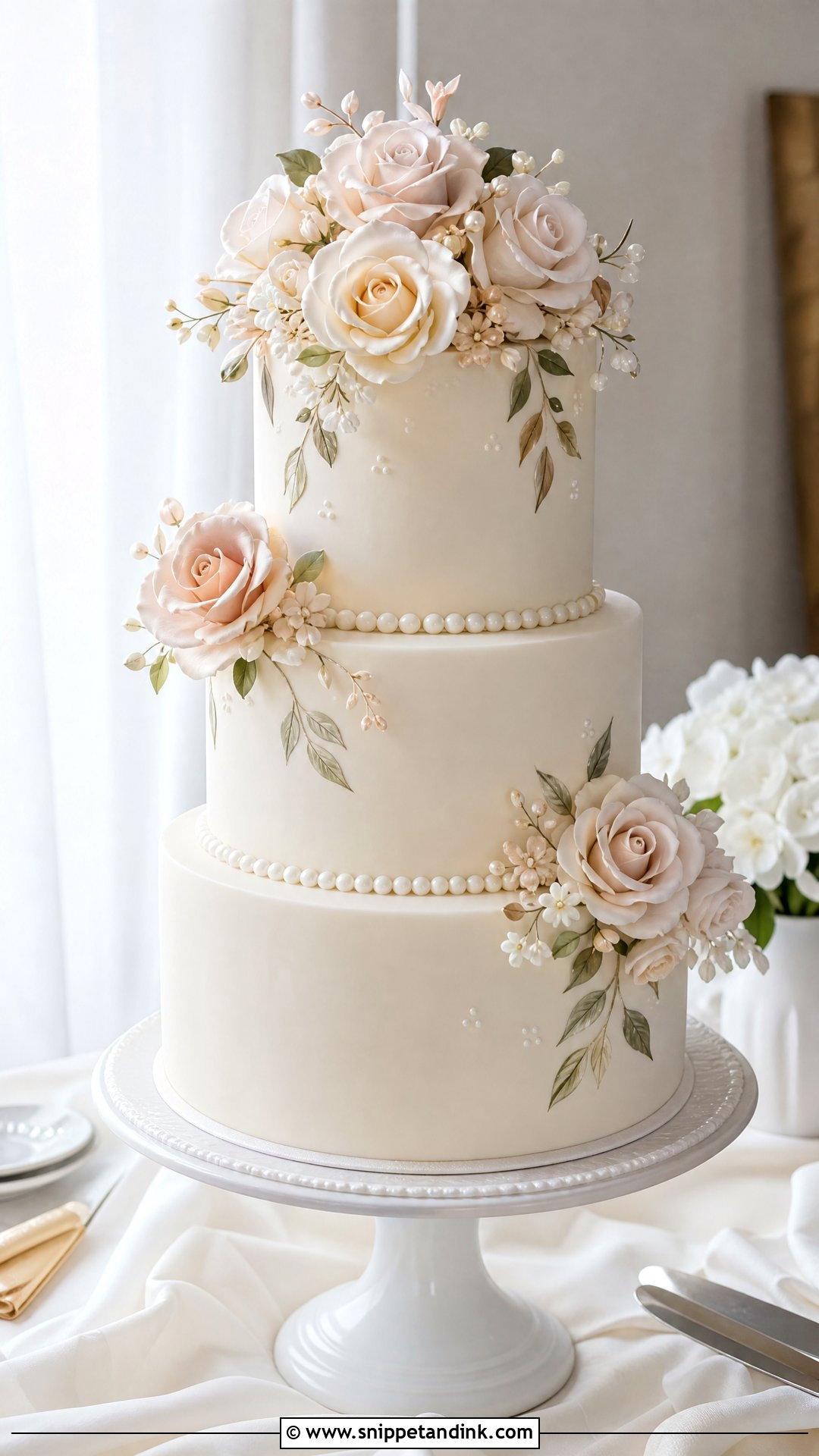 Floral Fondant Wedding Cake - Snippet and Ink - 25 Flowers on Cake Ideas for Wedding