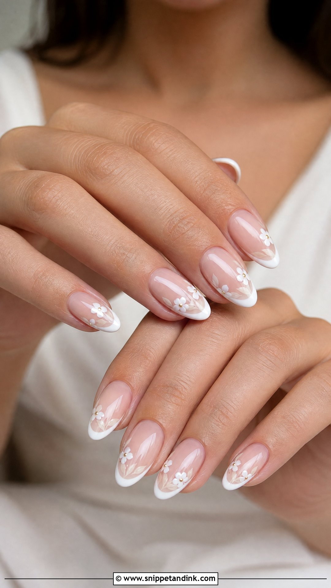 Floral French Bridal Manicure - Snippet and Ink - 25 Bridal French Manicure Ideas