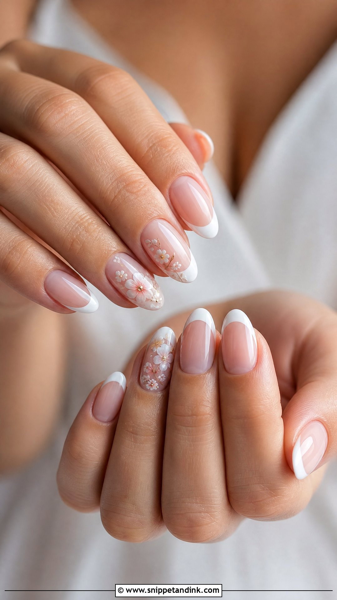 Floral French Bridal Nails - Snippet and Ink - 25 French Bridal Nails