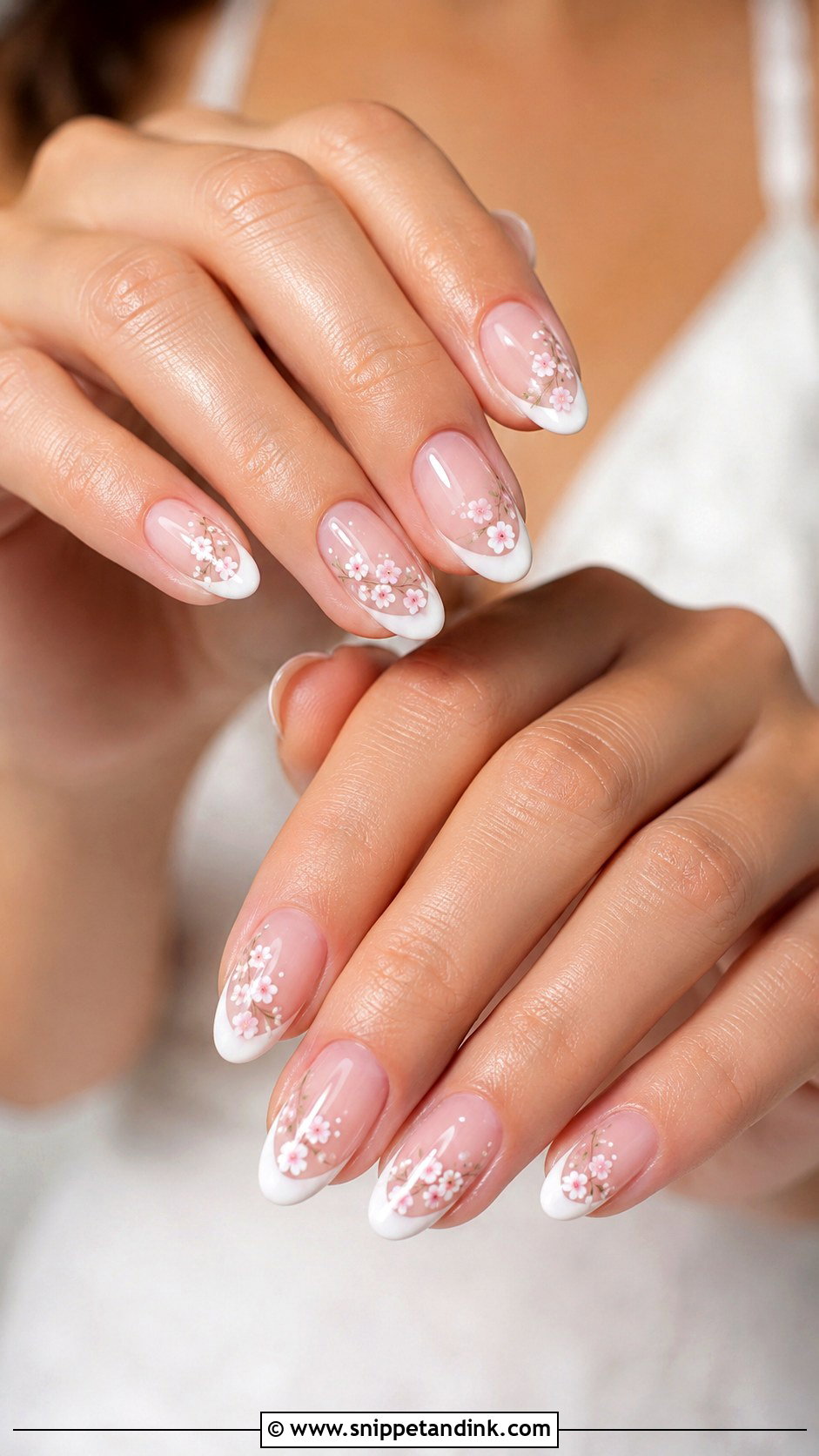 Floral French Bridal Wedding Nails - Snippet and Ink - 20 French Bridal Wedding Nails