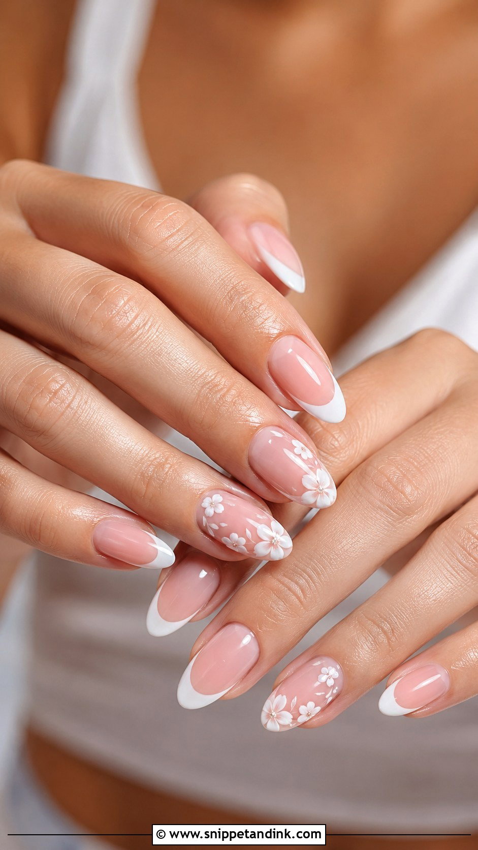 Floral French Bride Nails - Snippet and Ink - 20 French Bride Nails