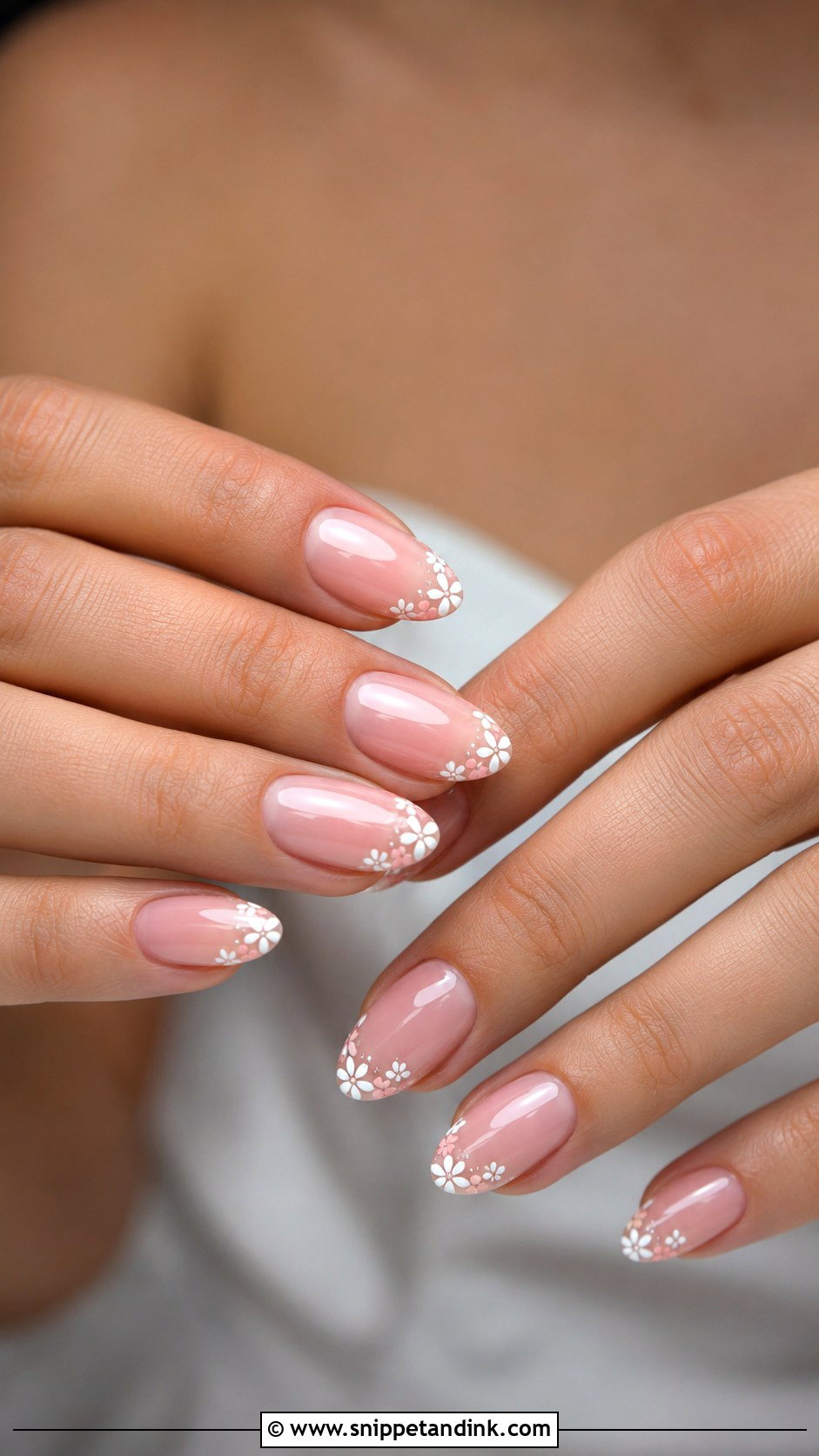 Floral French Tip Bridal Nails - Snippet and Ink - 20 Bridal Nails with Flowers