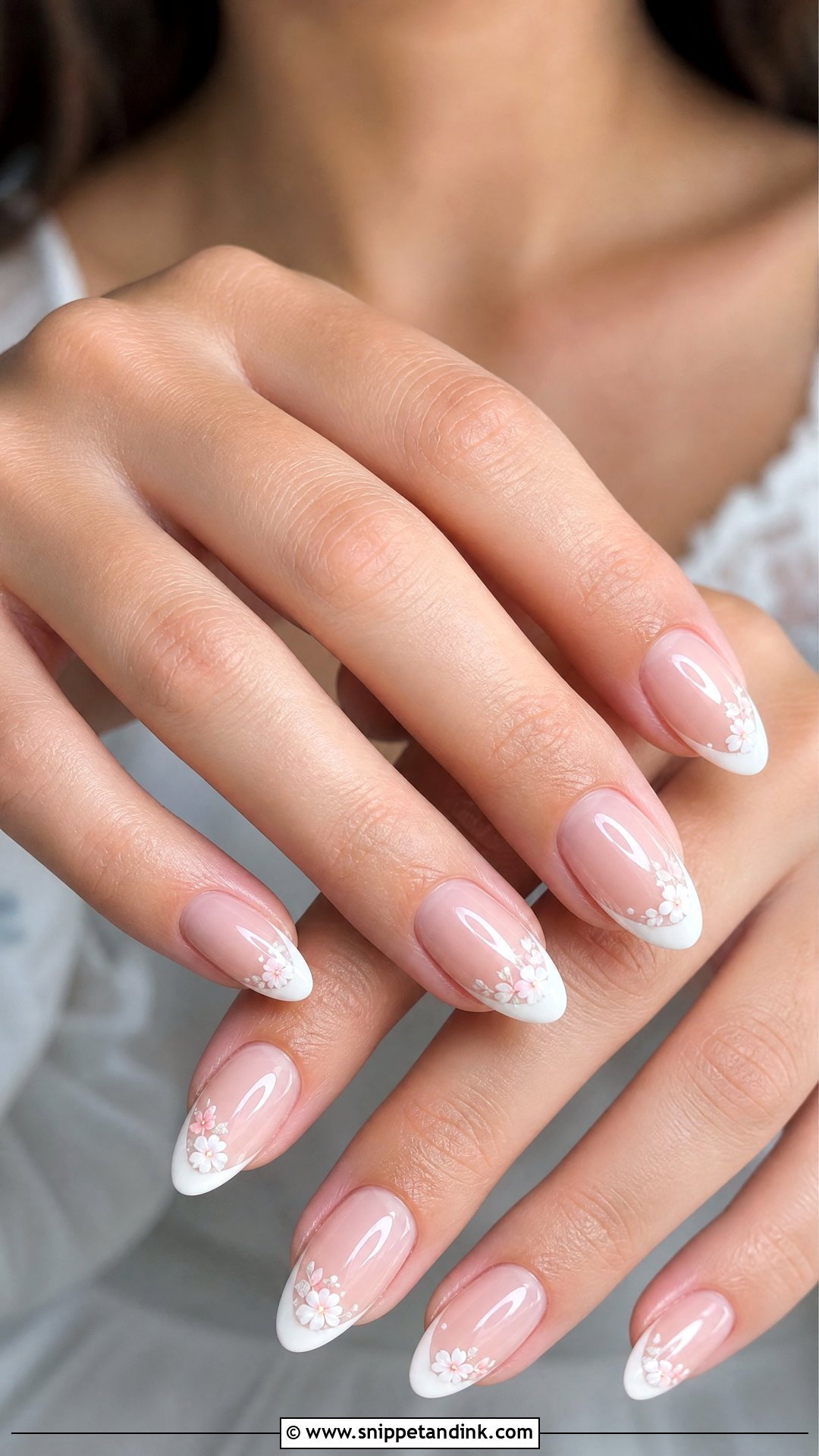 Floral French Tip Wedding Nails - Snippet and Ink - 25 French Tip Wedding Nails