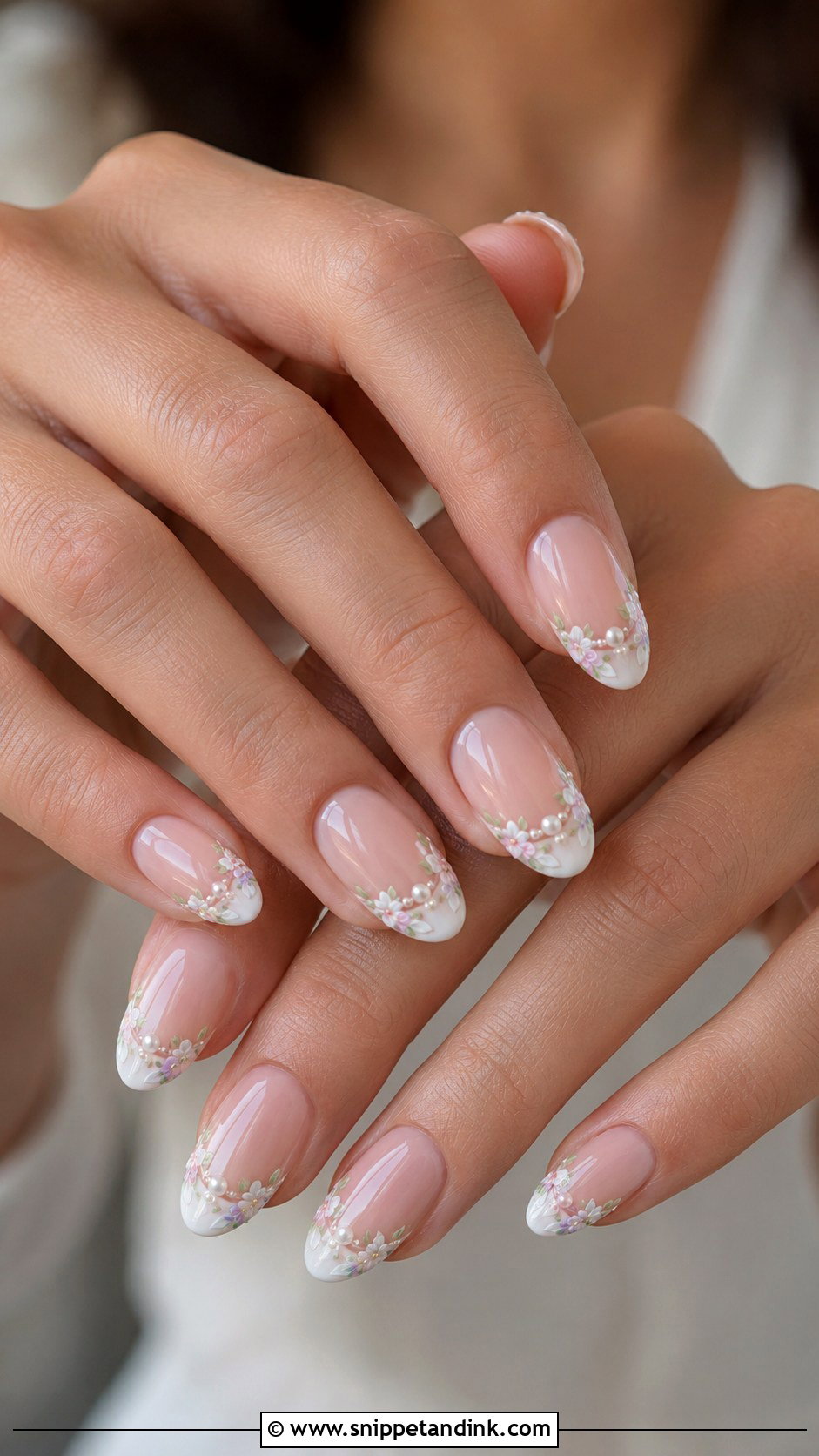 Floral French Tip Wedding Nails - Snippet and Ink - 20 Funky Wedding Nails