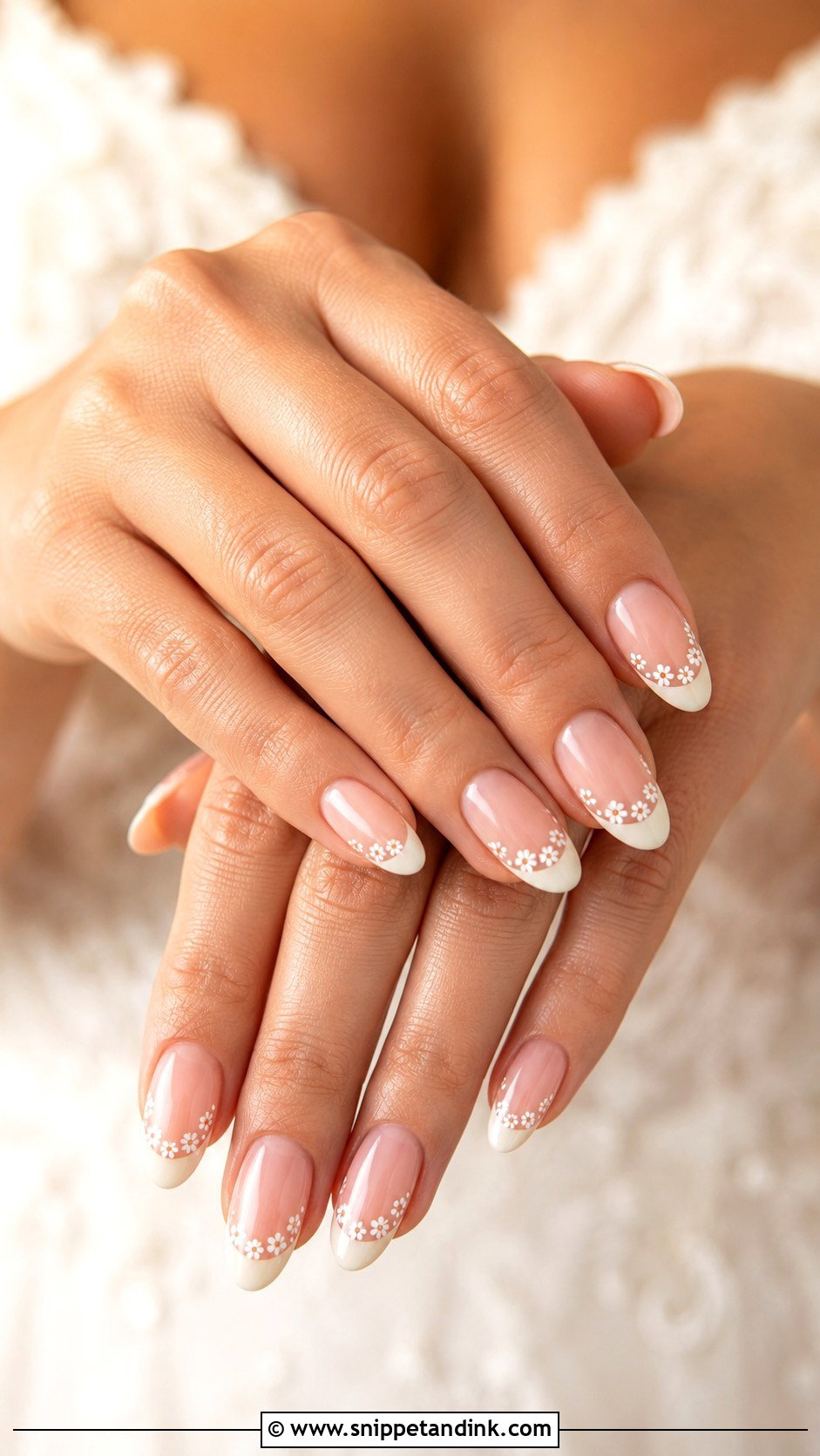 Floral French Wedding Nails - Snippet and Ink - 30 Elegant Nail Art Wedding Ideas