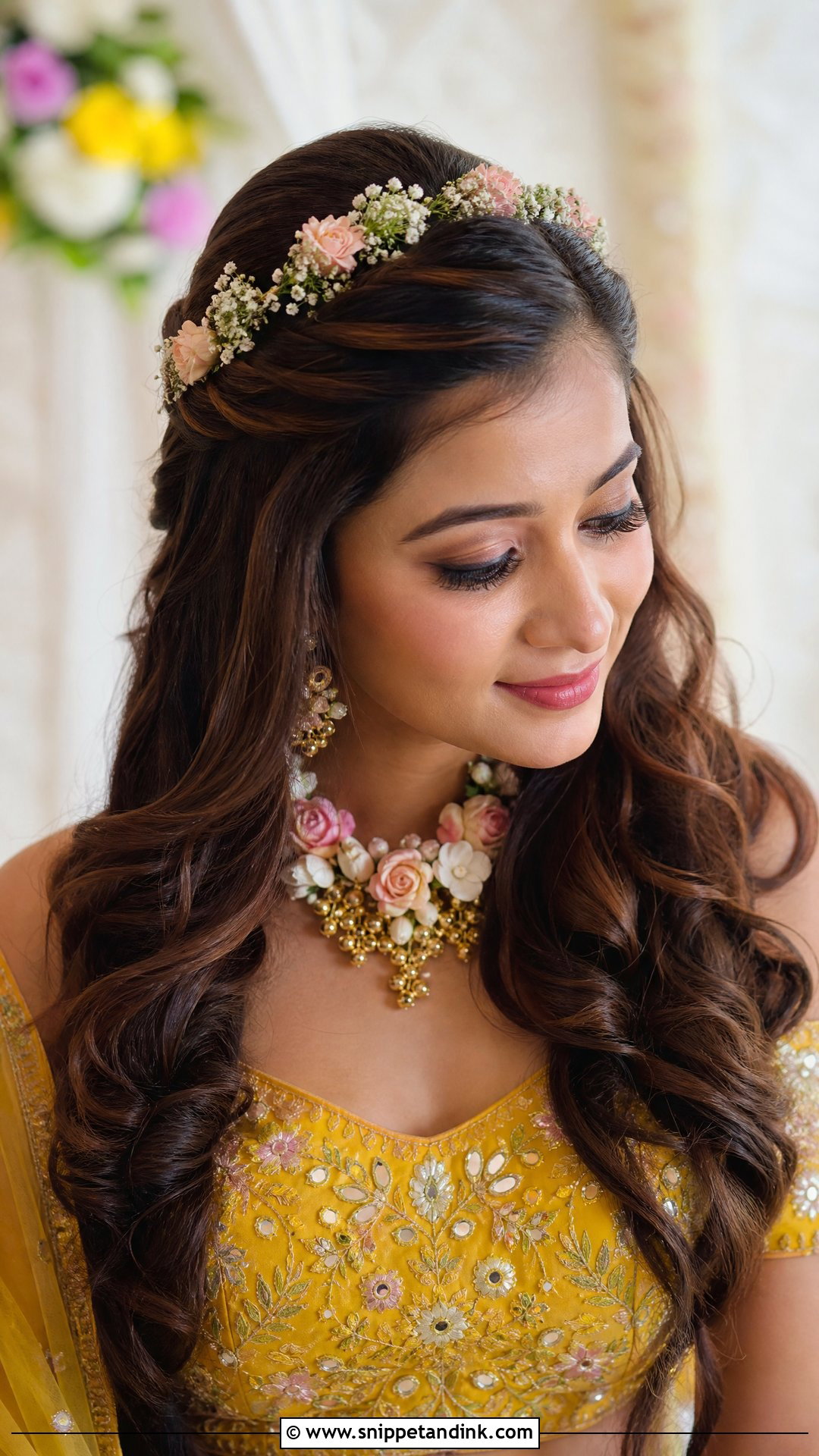 Floral Front Hairstyle For Indian Wedding Open Hair - Snippet and Ink - 15 Front Hairstyles Indian Wedding for Open Hair