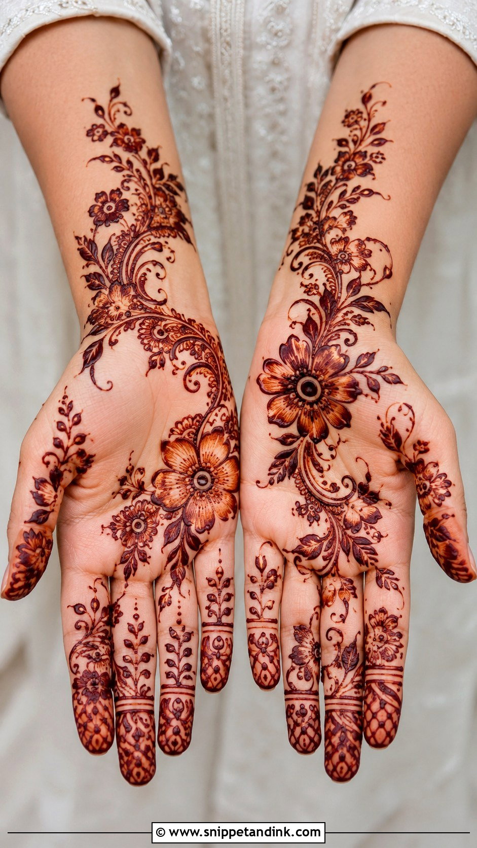 Floral Front Hand Mehndi Design - Snippet and Ink - 35 Front Hand Mehndi Designs