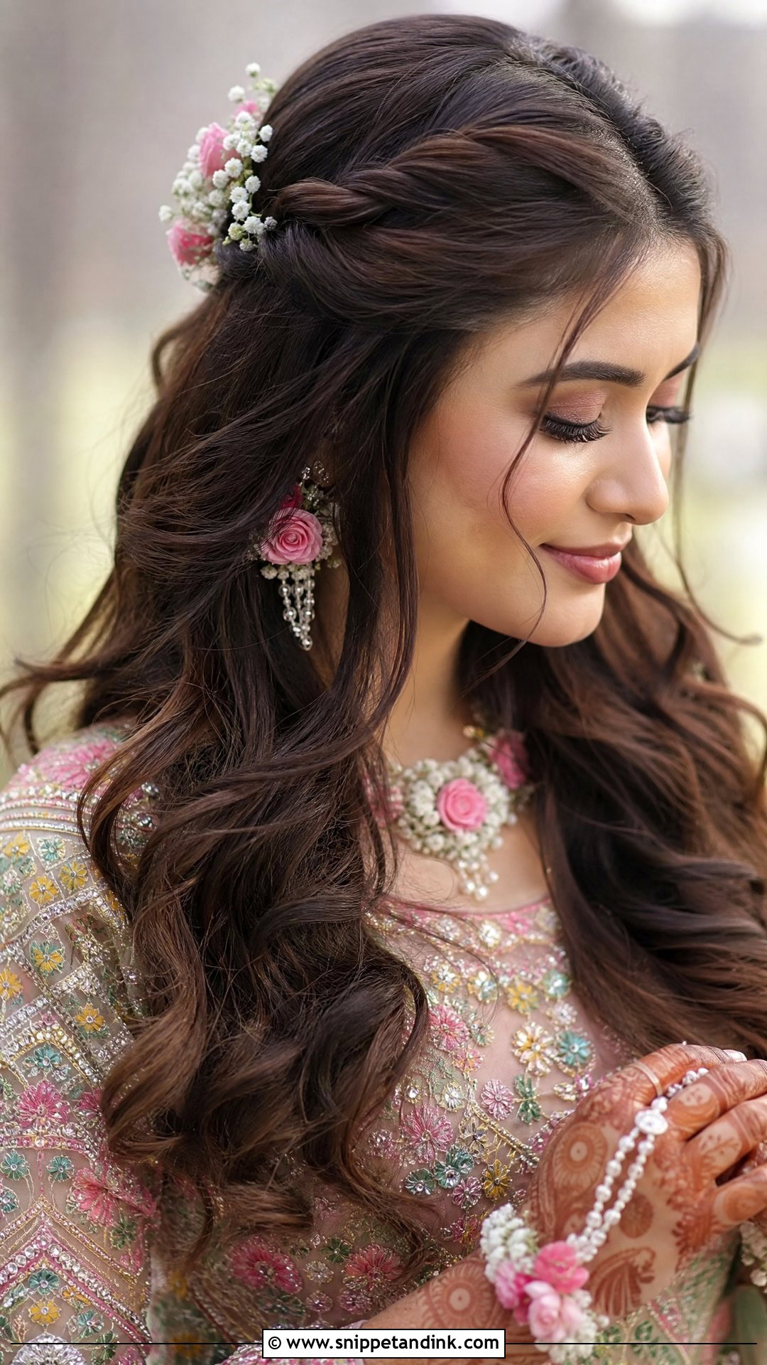 Floral Front Open Hair Wedding Hairstyle - Snippet and Ink - 15 Front Hairstyles for Open Hair Wedding