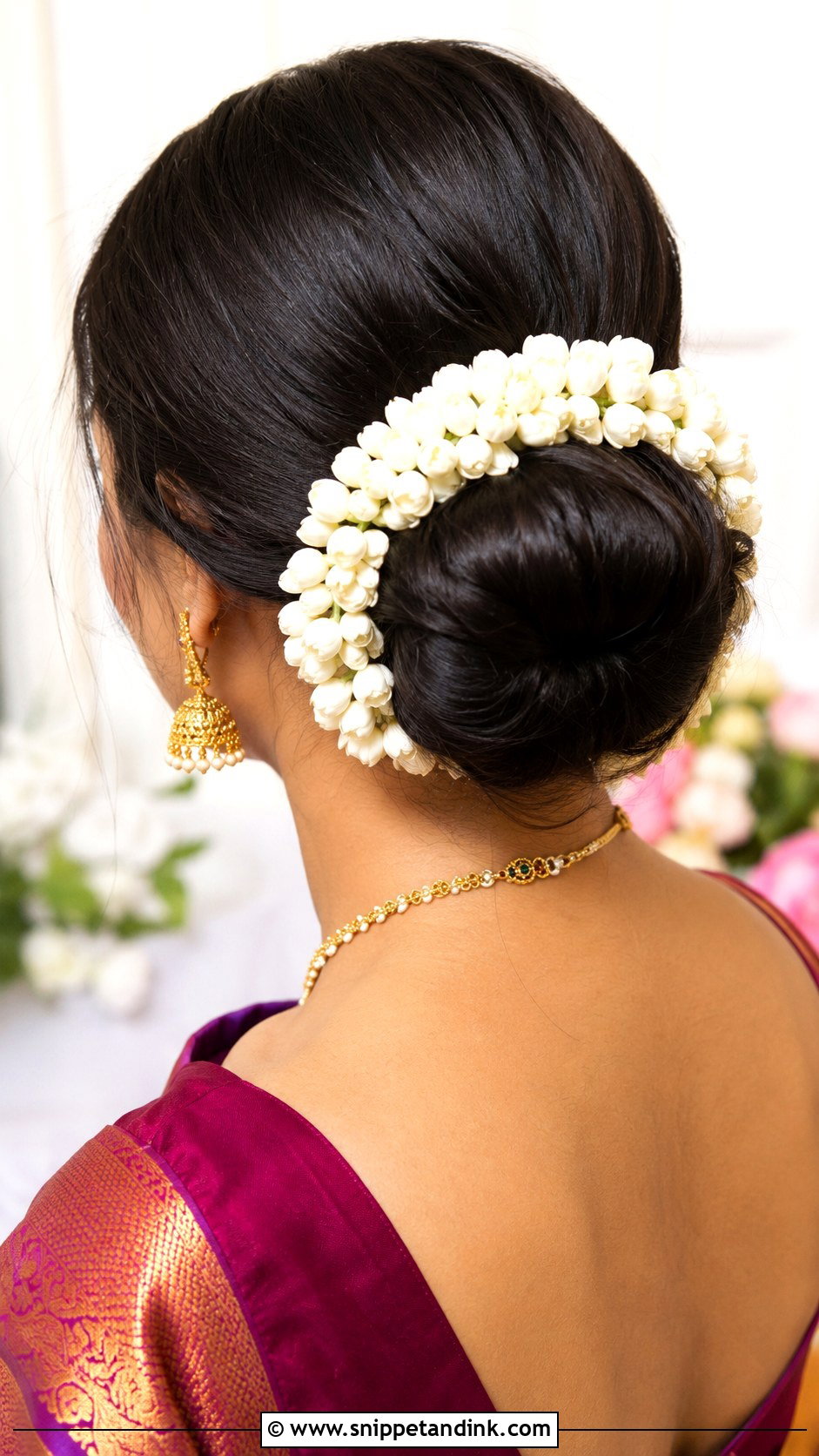 Floral Gajra Bun for Marriage Function - Snippet and Ink - 25 Hairstyles for Marriage Function