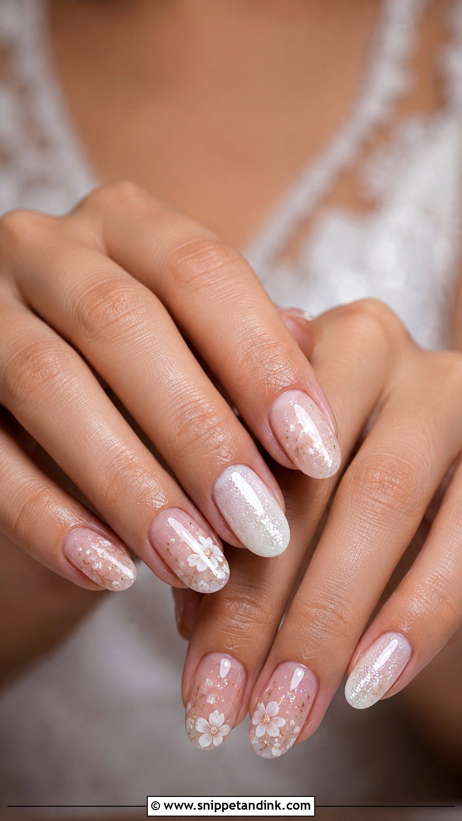 Floral Glitter Bridal Nails - Snippet and Ink - 20 Glitter Bridal Nails
