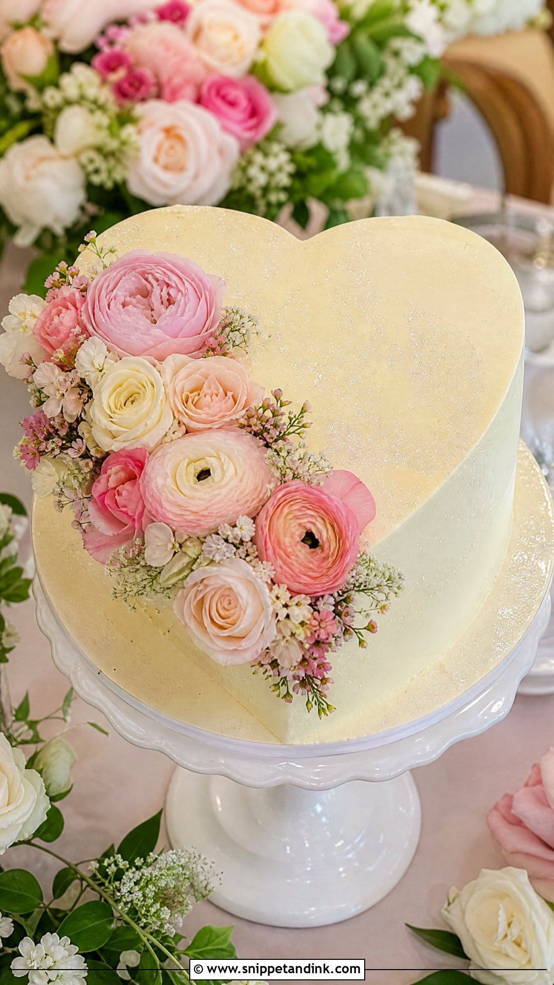 Floral Glitter Heart Cake - Snippet and Ink - 25 Glitter Heart Cake Ideas for Wedding