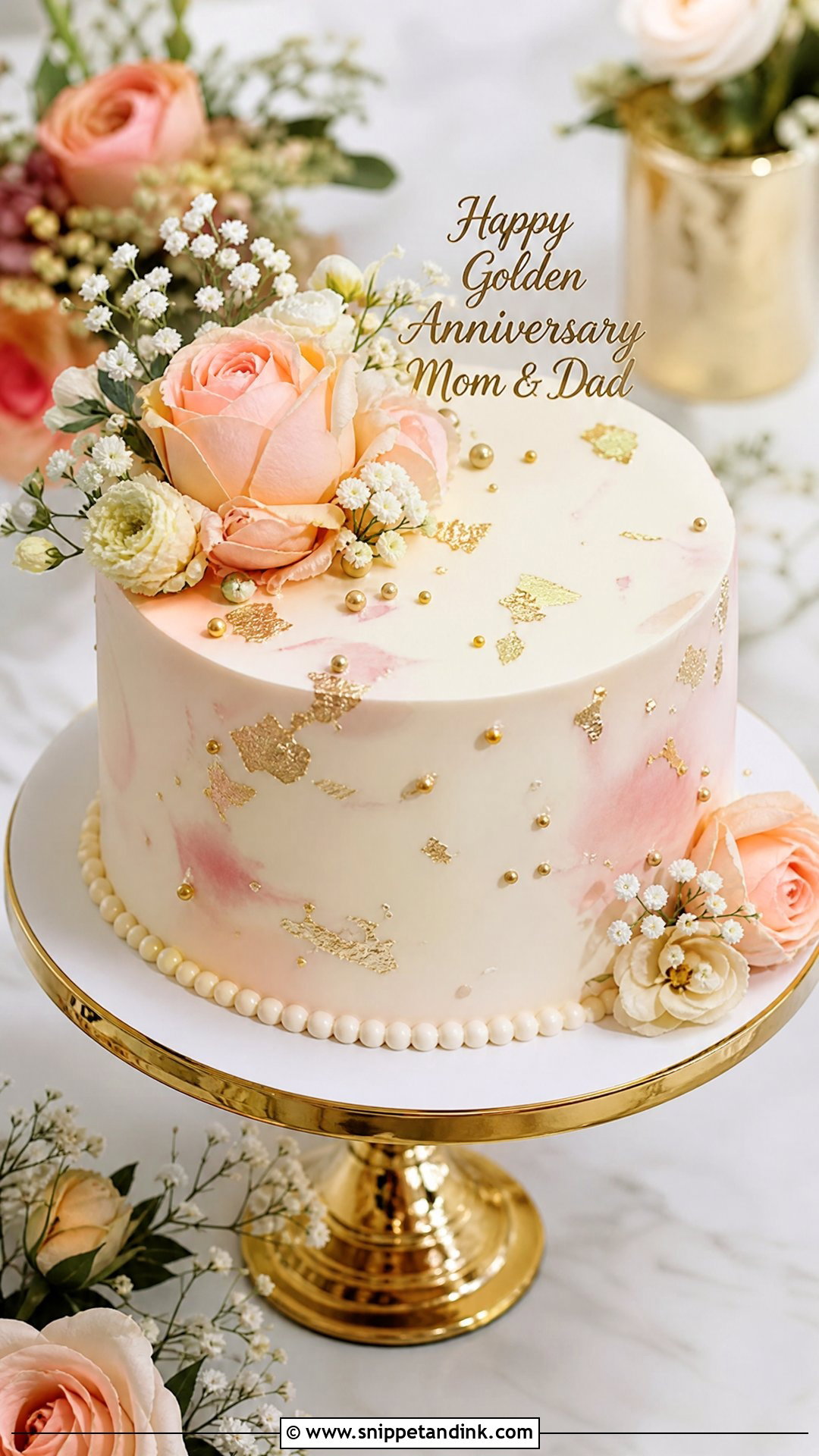 Floral Gold Anniversary Cake for Parents - Snippet and Ink - 30 Anniversary Cake for Parents