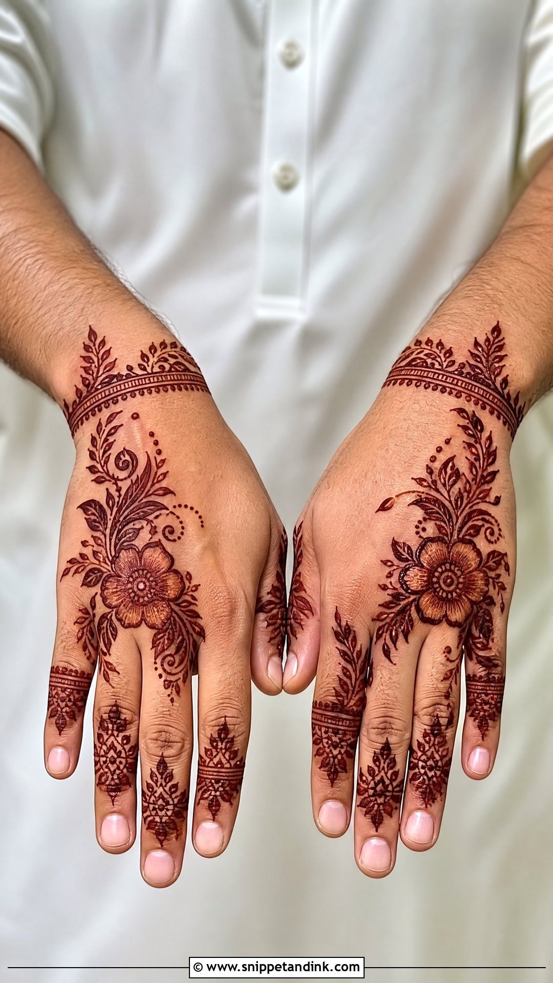 Floral Groom Mehndi Design - Snippet and Ink - 25 Simple Groom Mehndi Design for Men Ideas