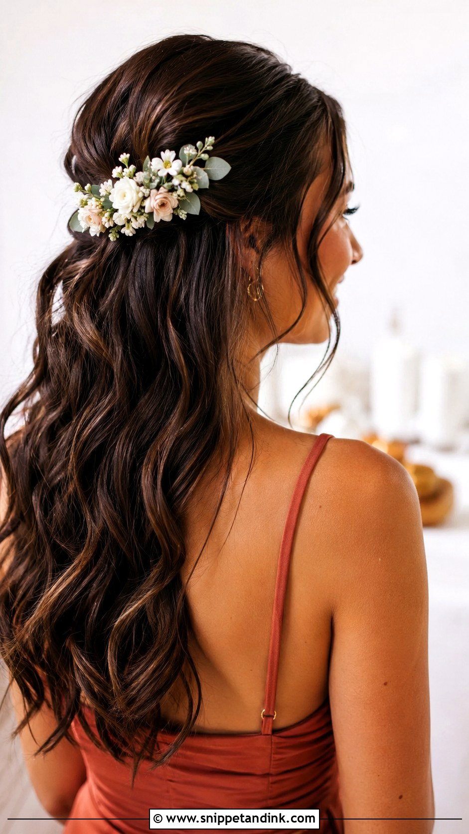 Floral Hair Clip Bridesmaid Hair - Snippet and Ink - 20 Hair Down Wedding Bridesmaid Ideas