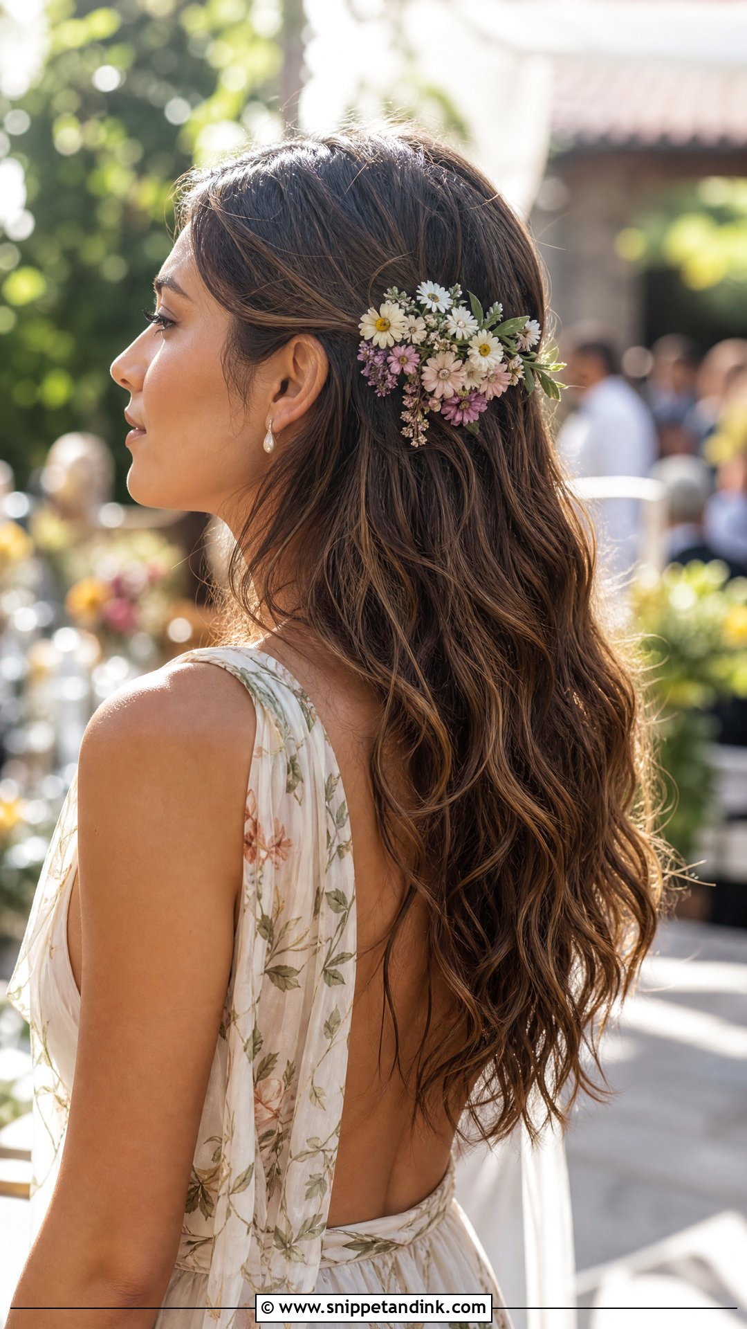 Floral Hair Clip With Boho Waves - Snippet and Ink - 20 Wedding Hair Clips Ideas