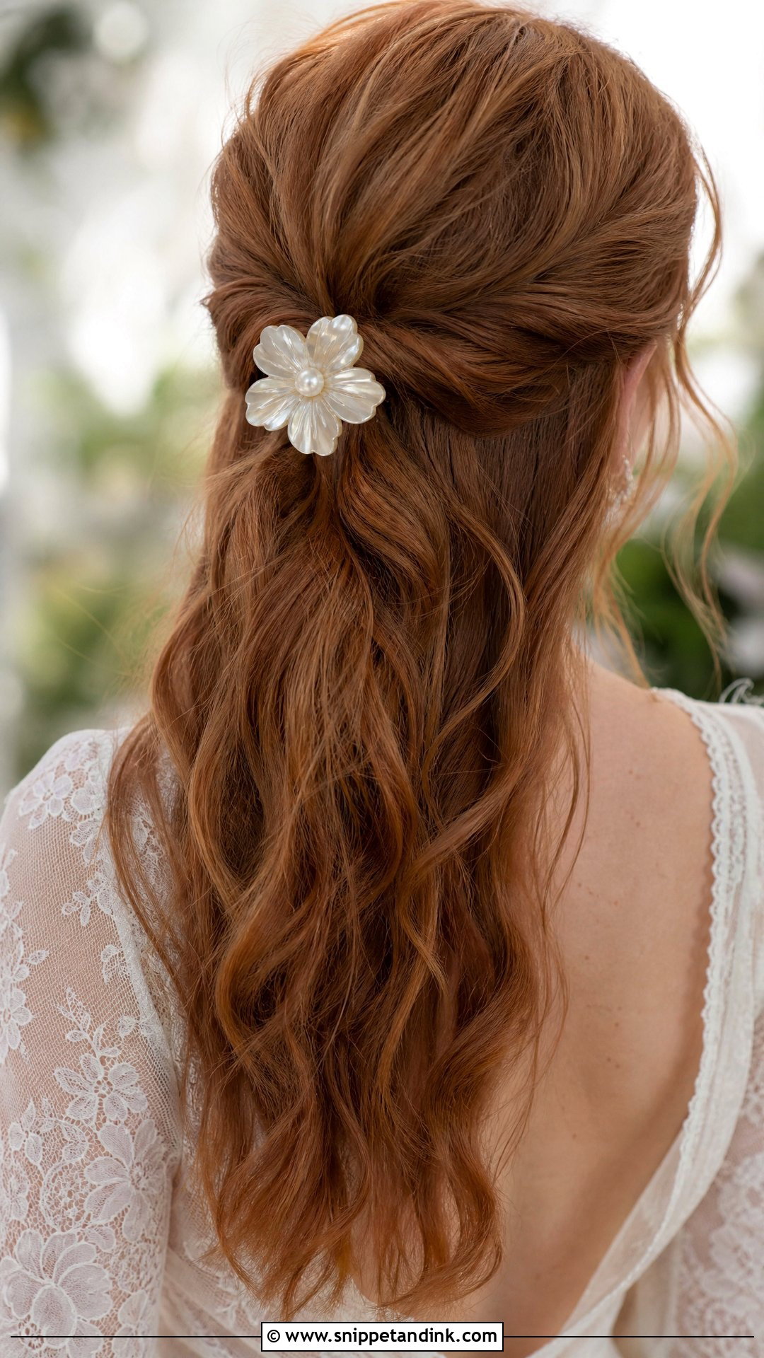 Floral Hair Clip With Half Up Style - Snippet and Ink - 20 Wedding Hair Clips Ideas