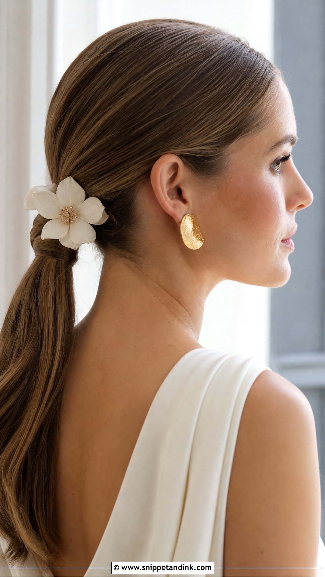 Floral Hair Clip With Low Ponytail - Snippet and Ink - 20 Wedding Hair Clips Ideas