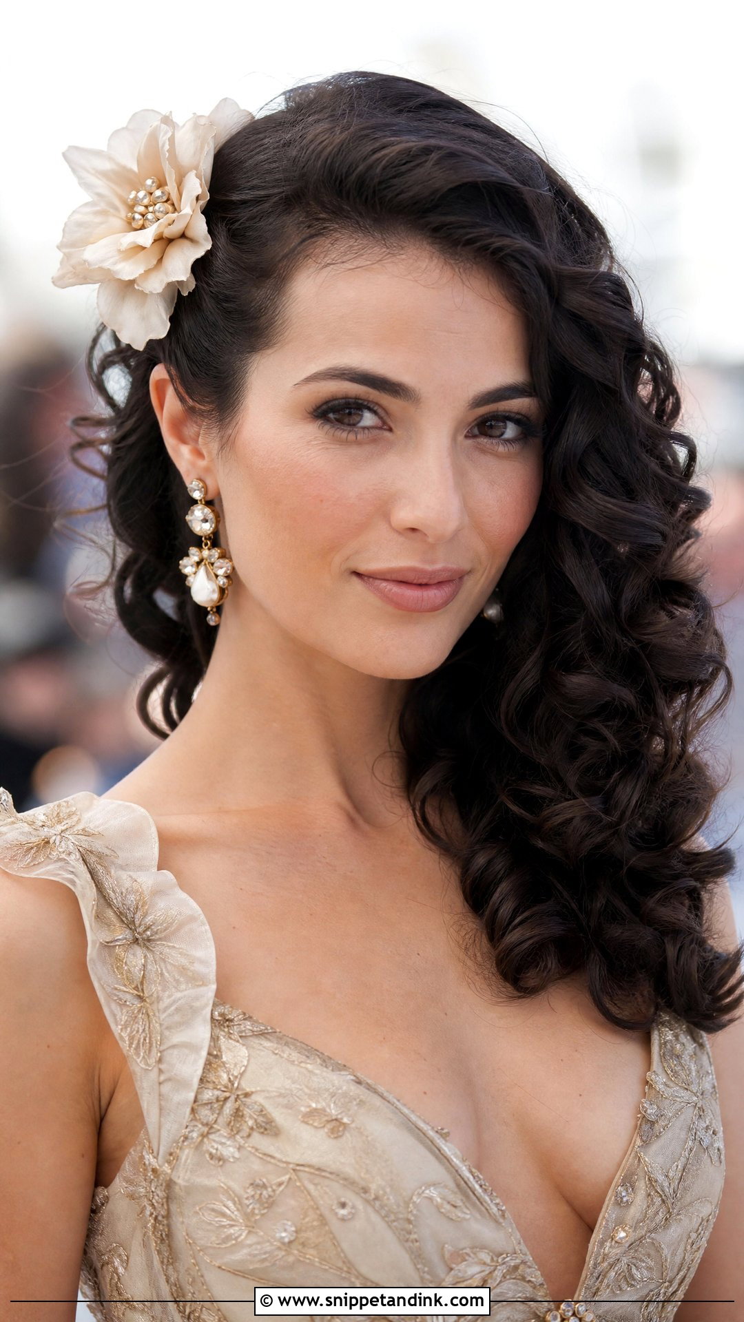 Floral Hair Clip With Side Swept Curls - Snippet and Ink - 20 Wedding Hair Clips Ideas