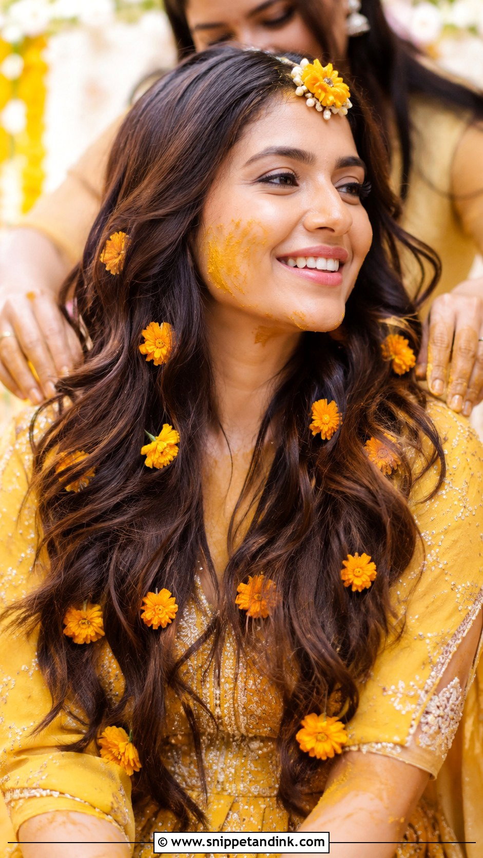 Floral Hair Down for Haldi - Snippet and Ink - 20 Hair Do for Indian Wedding Ideas