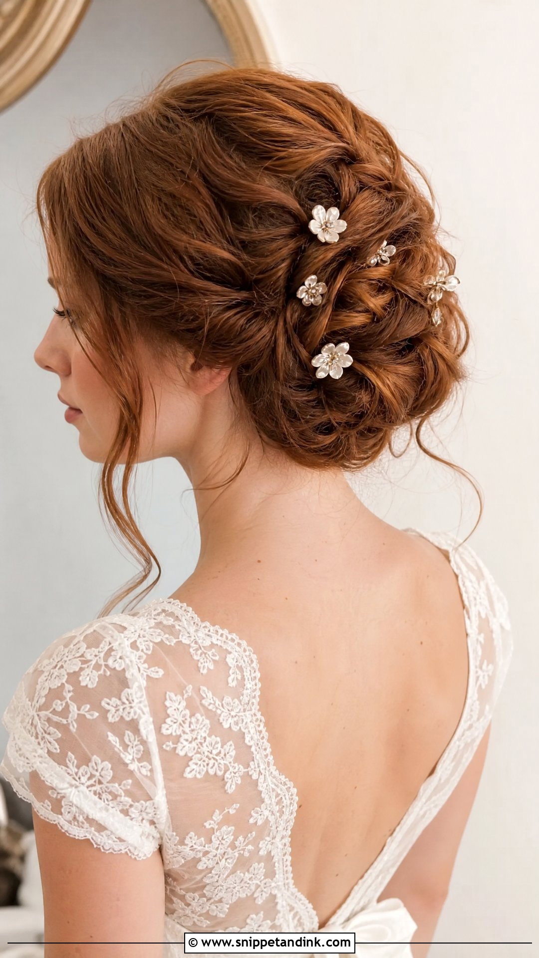 Floral Hair Pins Textured Updo - Snippet and Ink - 15 Hair Accessories for Women Wedding Ideas