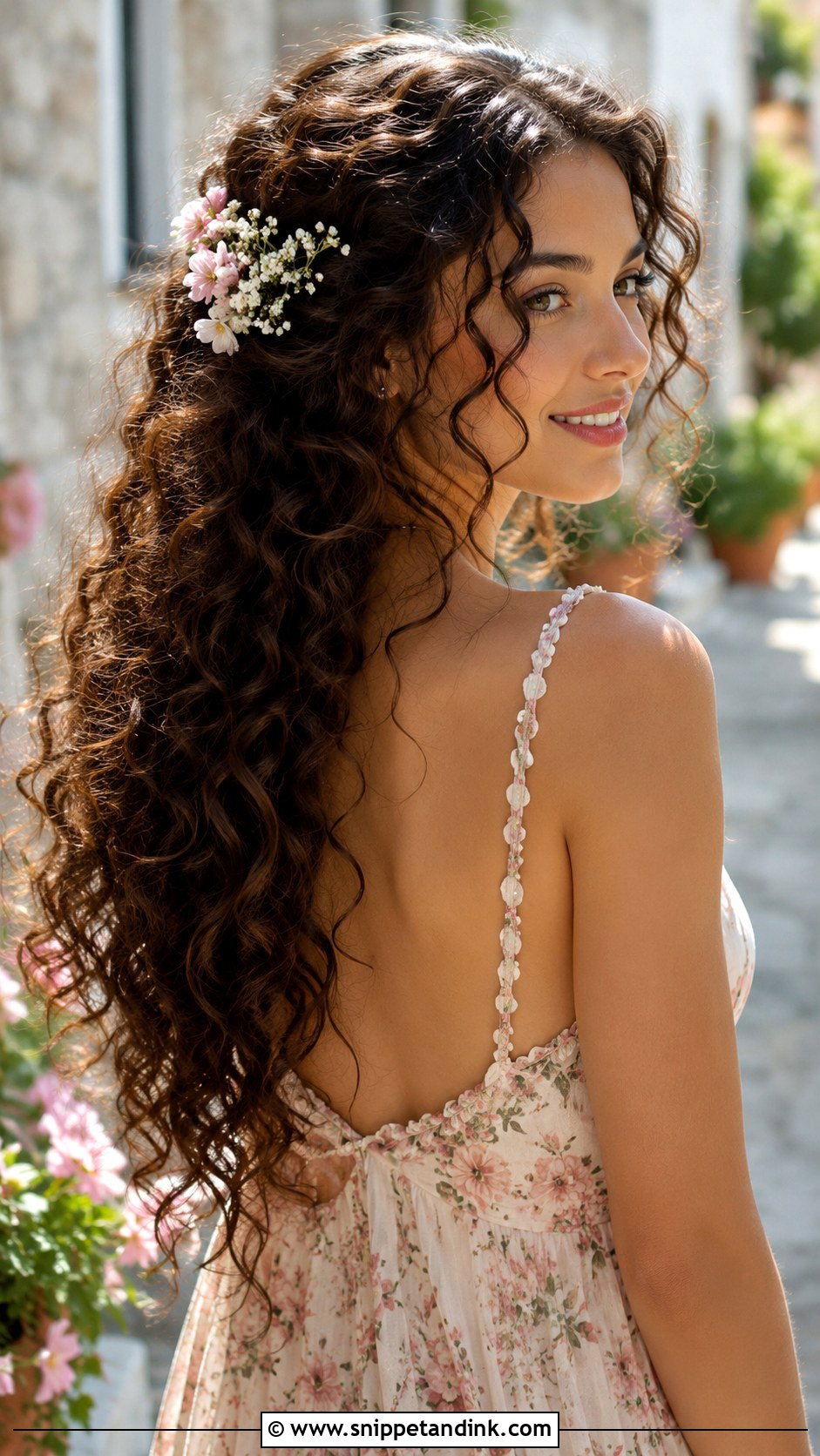 Floral Hair Pins With Flowing Curls - Snippet and Ink - 20 Bridal Hair Pin Ideas