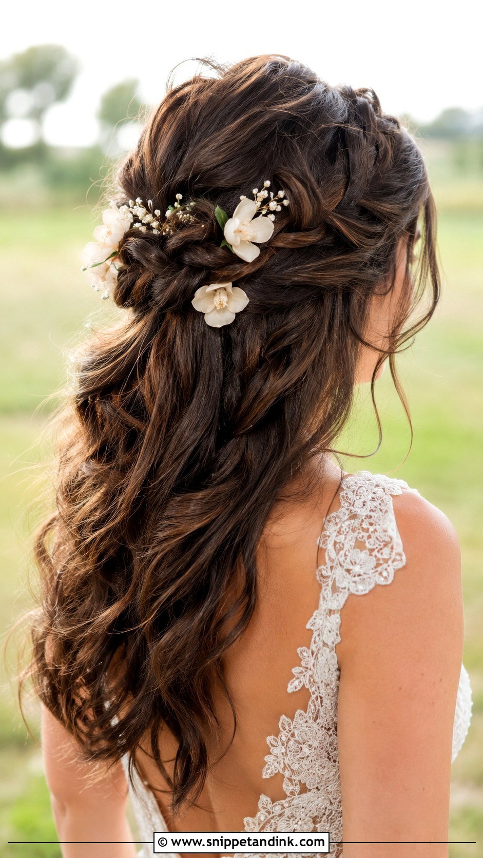 Floral Hair Pins With Half Up Braids - Snippet and Ink - 20 Bridal Hair Pin Ideas