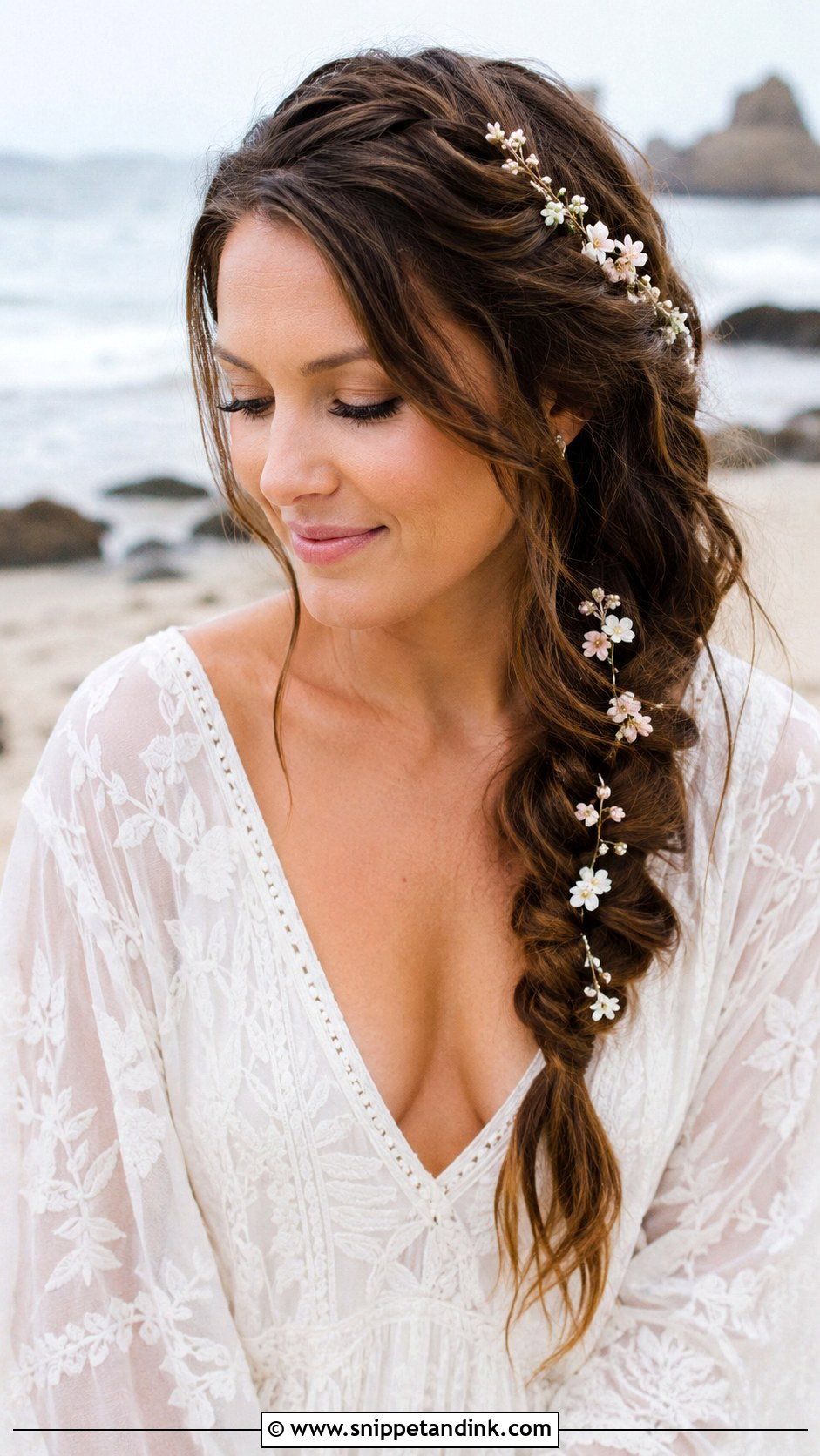 Floral Hair Pins With a Boho Braid - Snippet and Ink - 20 Bridal Hair Pin Ideas