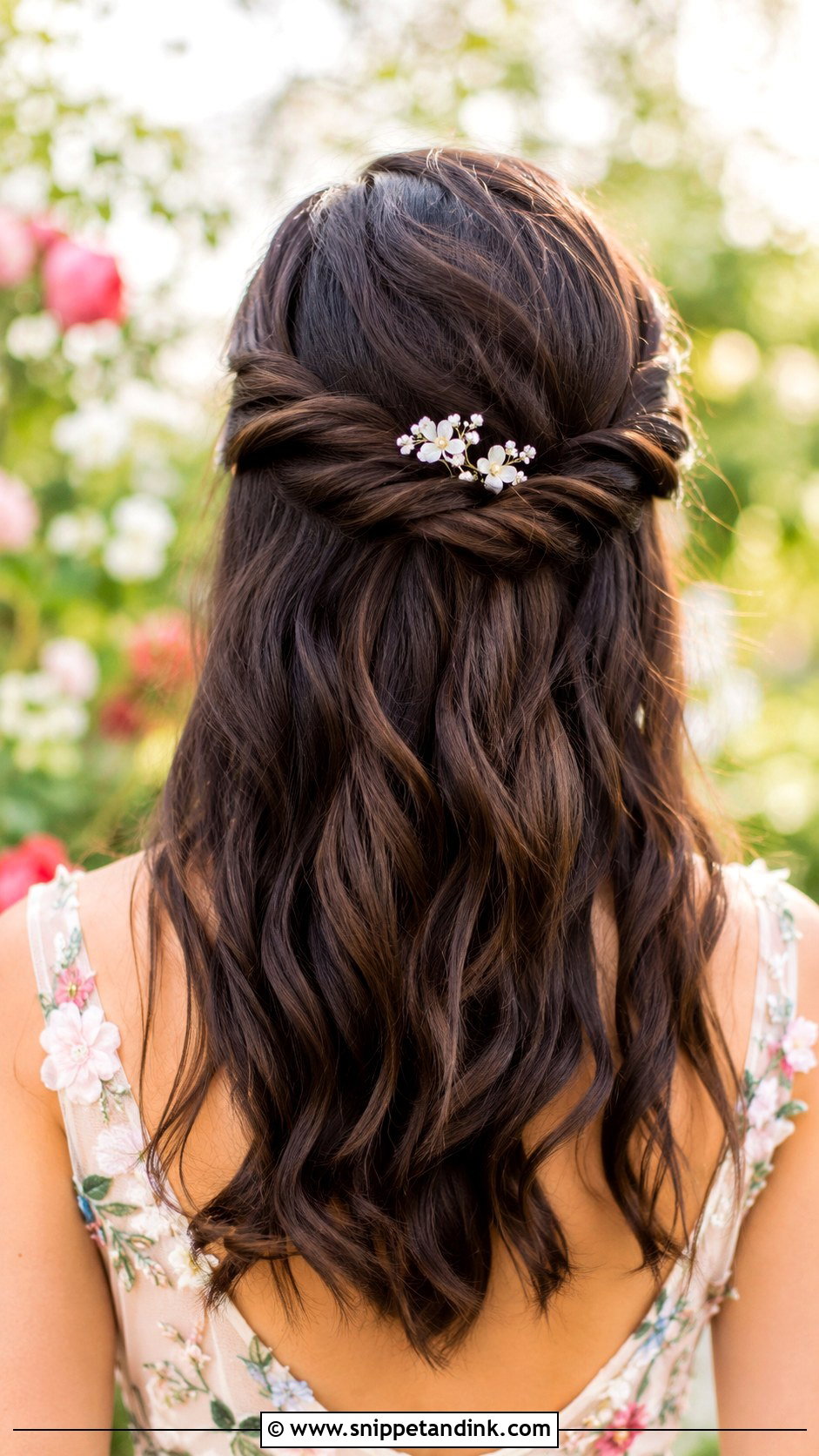 Floral Hair Pins With a Twisted Half Up - Snippet and Ink - 20 Bridal Hair Pin Ideas