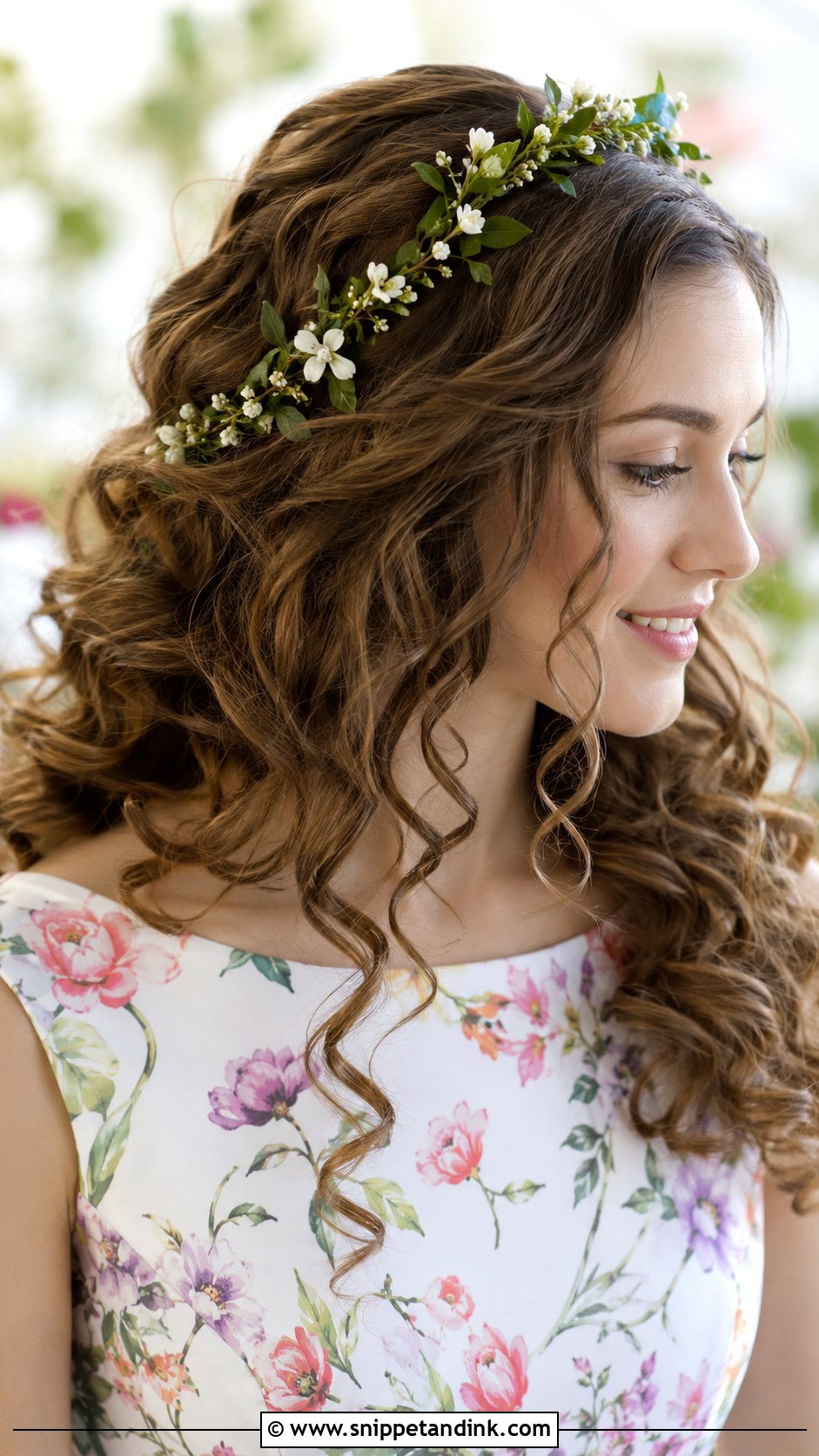 Floral Hair Vine With Loose Curls - Snippet and Ink - 20 Hair Vine Hairstyles