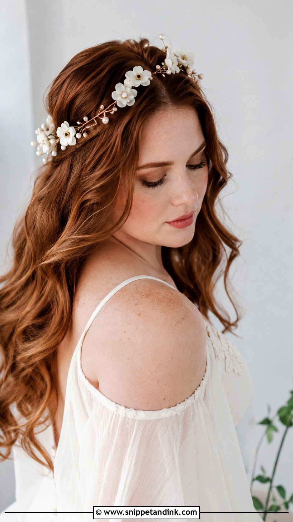 Floral Hair Vine With Loose Waves - Snippet and Ink - 20 Bridal Hair Vine Ideas