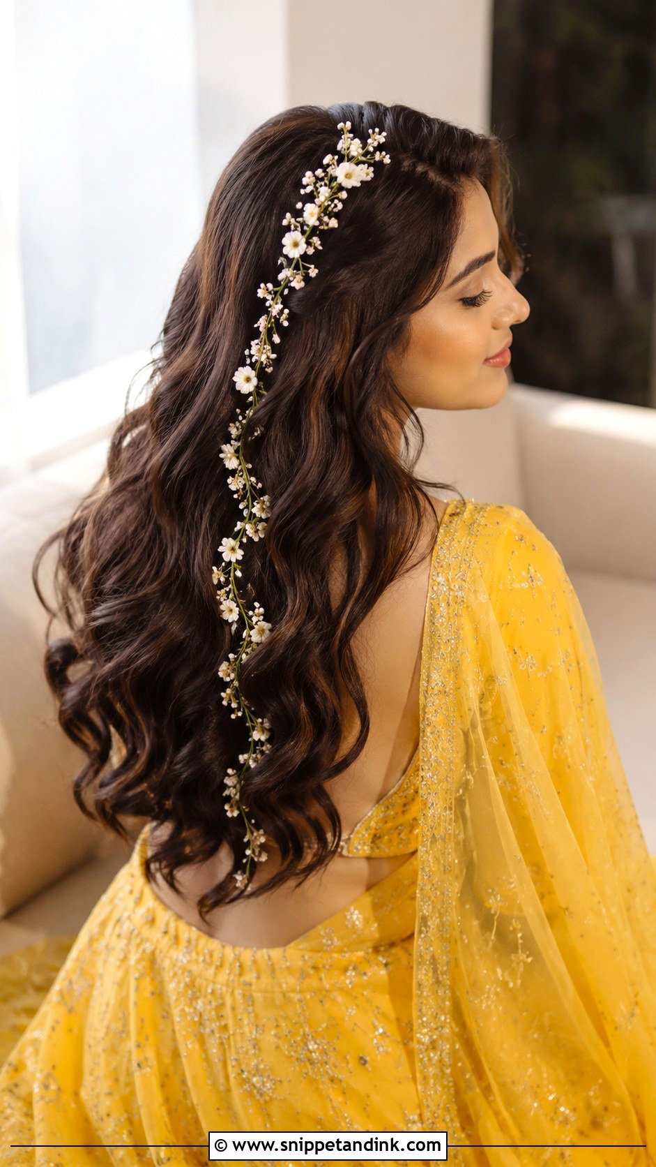 Floral Hair Vine With Open Hair - Snippet and Ink - 25 Hairstyles for Haldi Ceremony