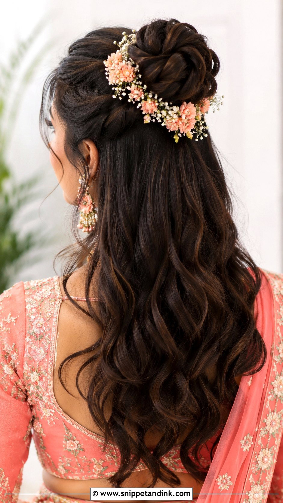 Floral Half Bun - Snippet and Ink - 25 Trendy Indian Wedding Hairstyles