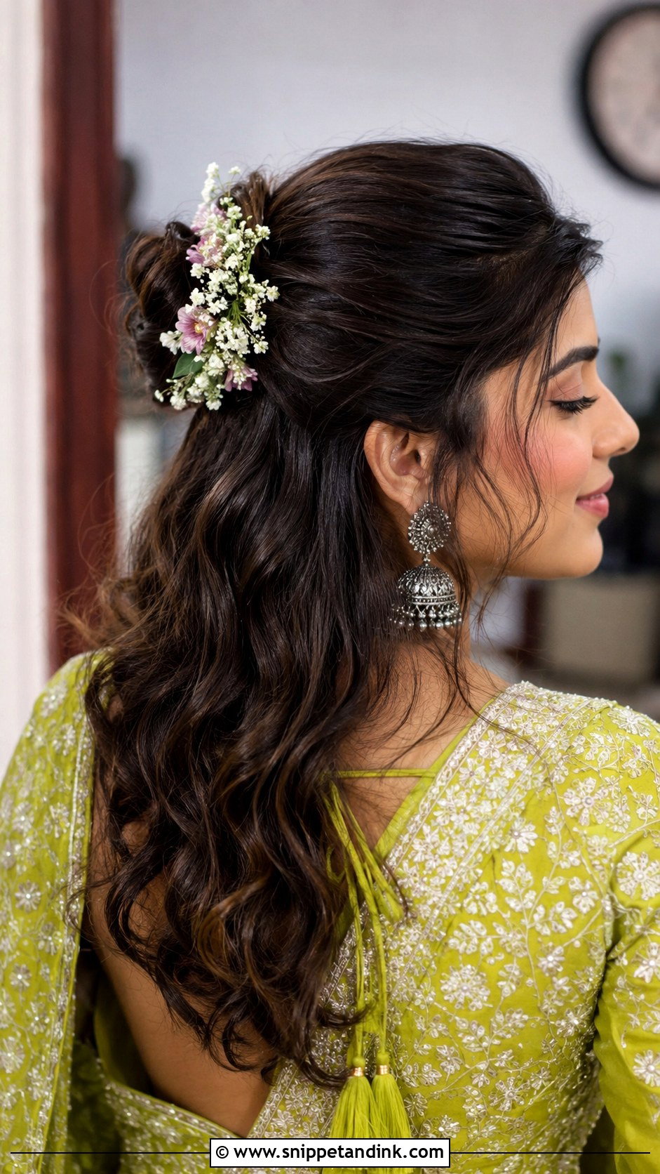 Floral Half Bun - Snippet and Ink - 25 Hair Styles for Indian Wedding