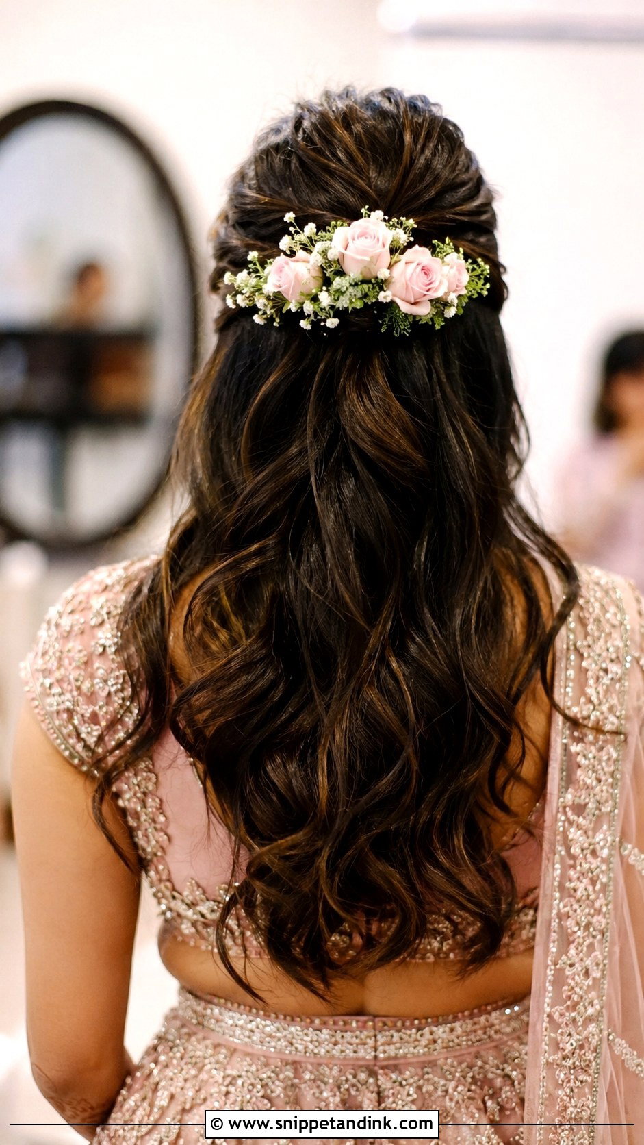 Floral Half Up Half Down - Snippet and Ink - 25 Indian Wedding Guest Hairstyles