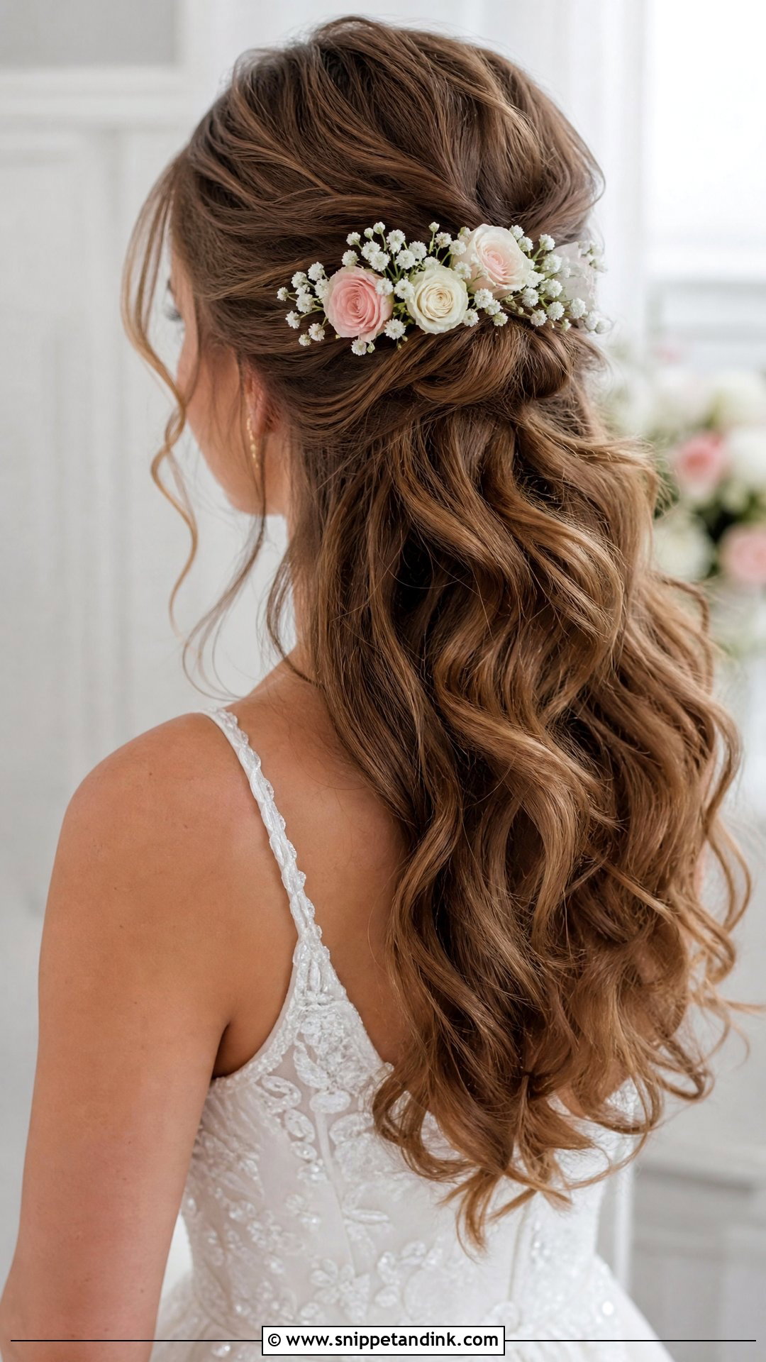 Floral Half Up Wedding Hairstyle - Snippet and Ink - 30 Easy Wedding Hairstyles Do It Yourself