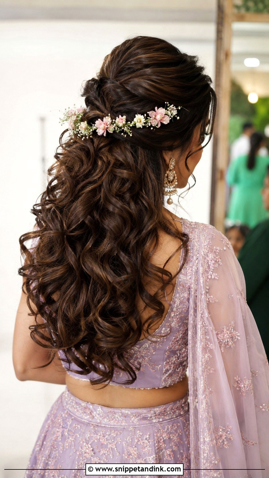 Floral Half Updo With Curls - Snippet and Ink - 25 Short Hairstyle Women Indian Wedding Ideas
